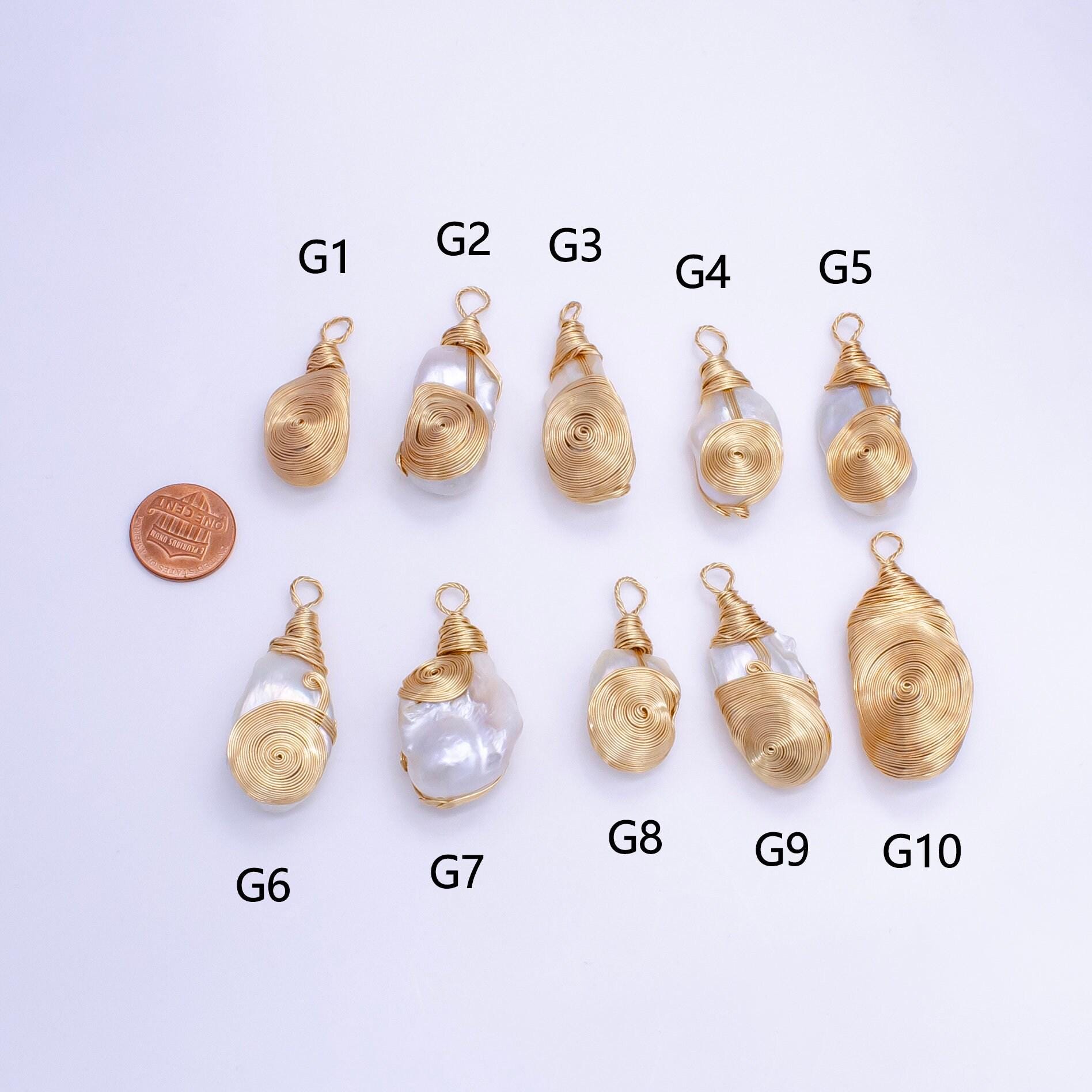 One of a kind big bold white baroque keishi freshwater pearl with handmade gold wired pendant in gold statement jewelry p-1854