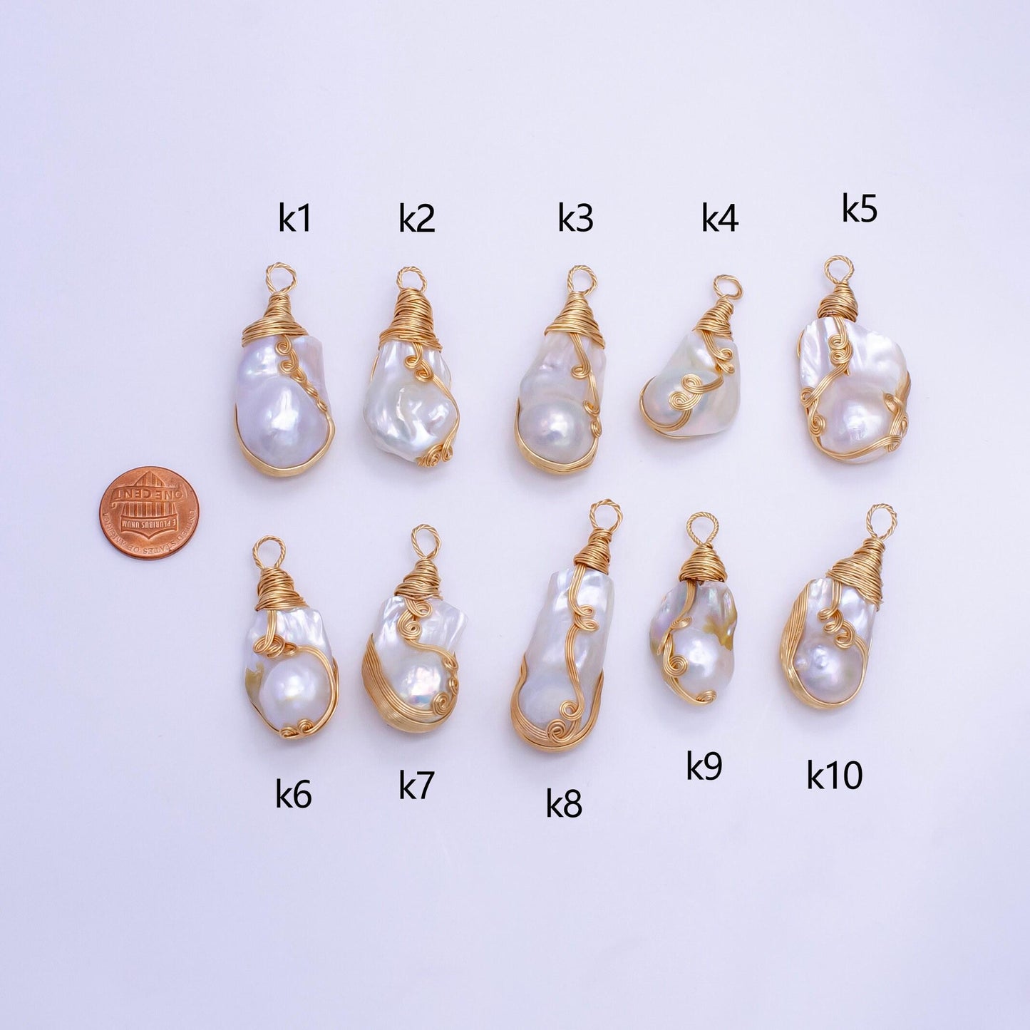 One of a kind big bold white baroque freshwater pearl with handmade gold wired pendant in gold statement jewelry p-1854