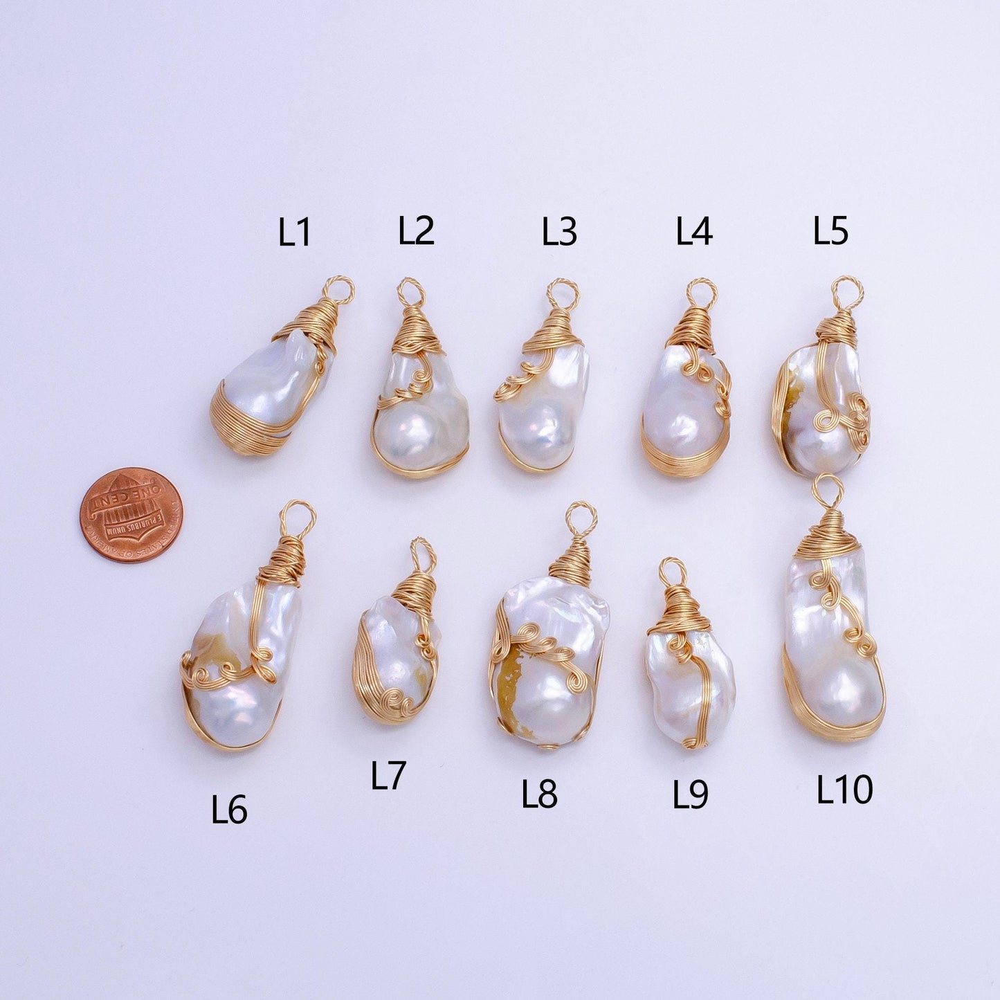 One of a kind big bold white baroque freshwater pearl with handmade gold wired pendant in gold statement jewelry p-1854