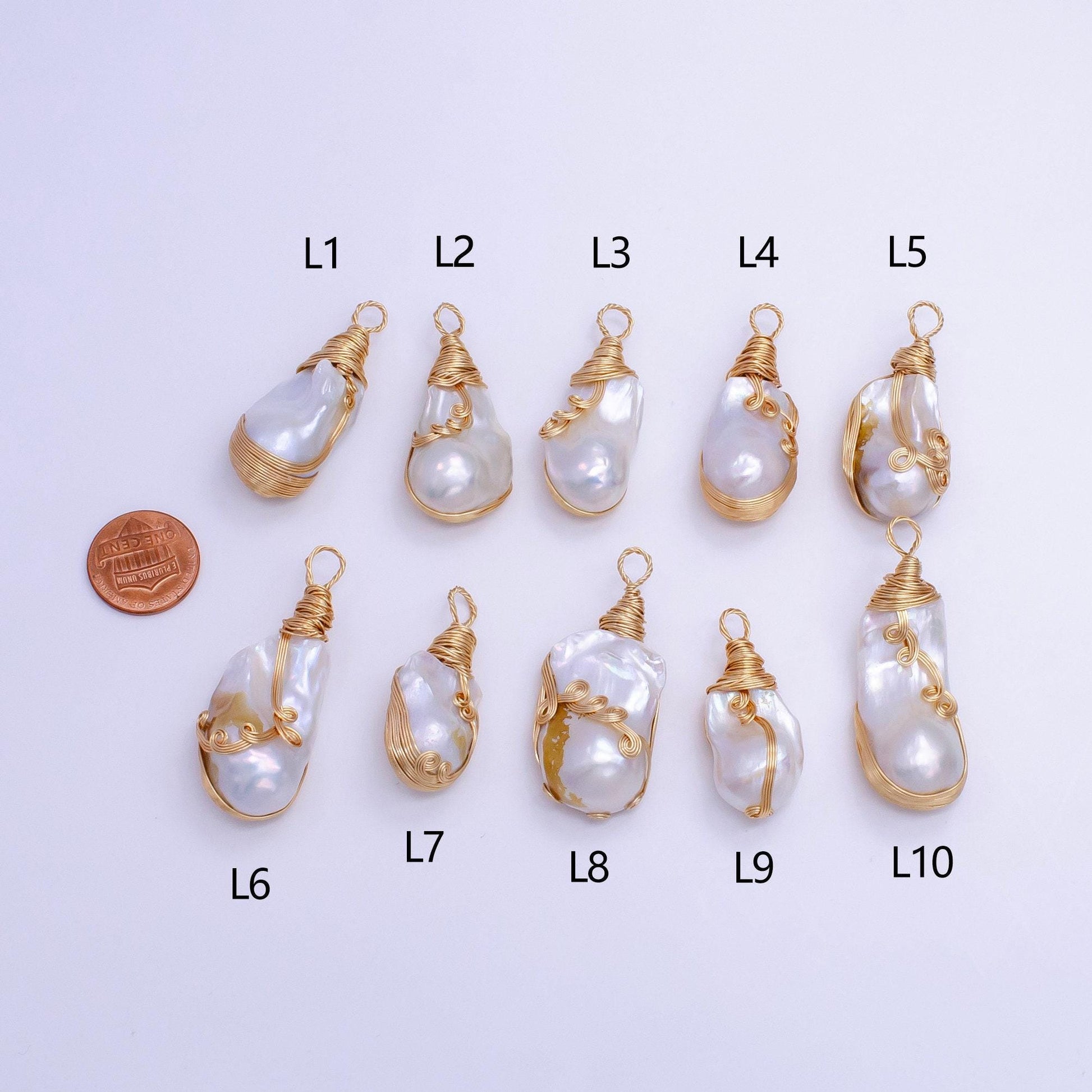 One of a kind big bold white baroque freshwater pearl with handmade gold wired pendant in gold statement jewelry p-1854