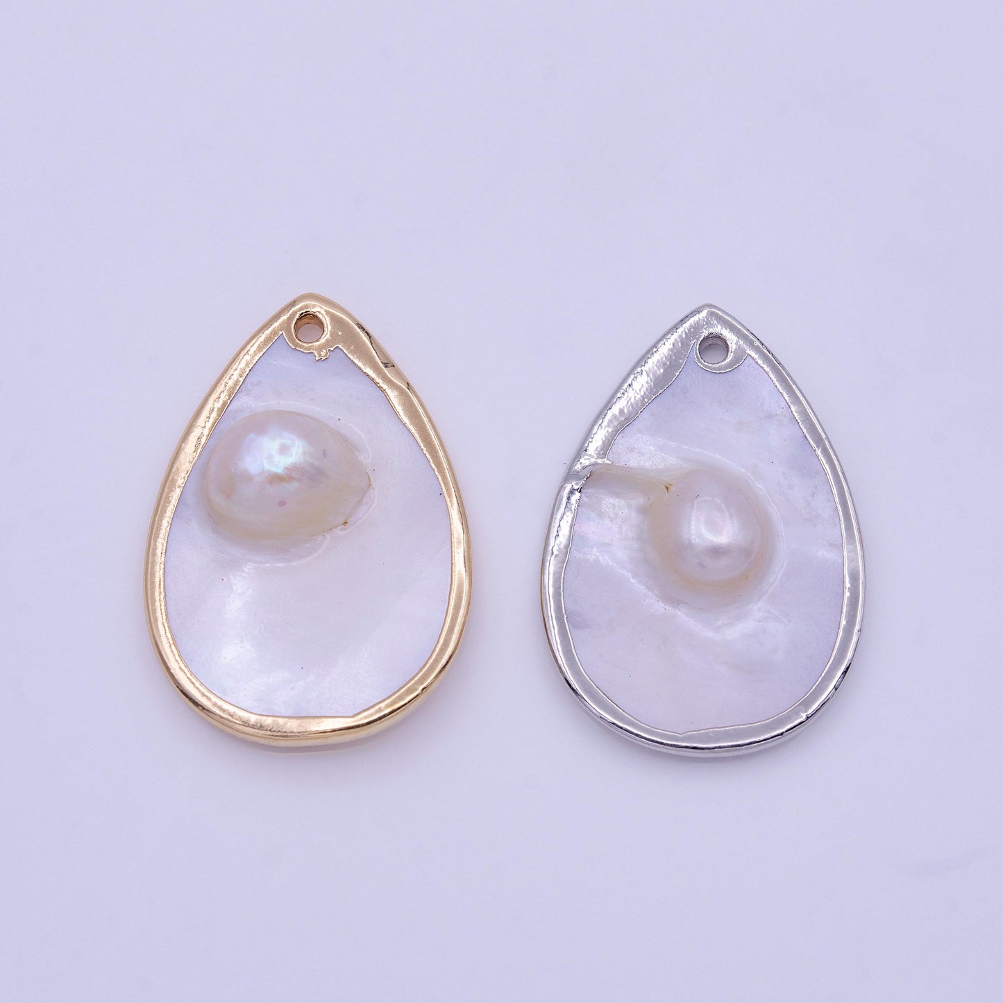 1pc wholesale natural mother of pearl charm abstract tear drop shape aprox 29.2 x 20 mm, gold / silver plated charm p1839