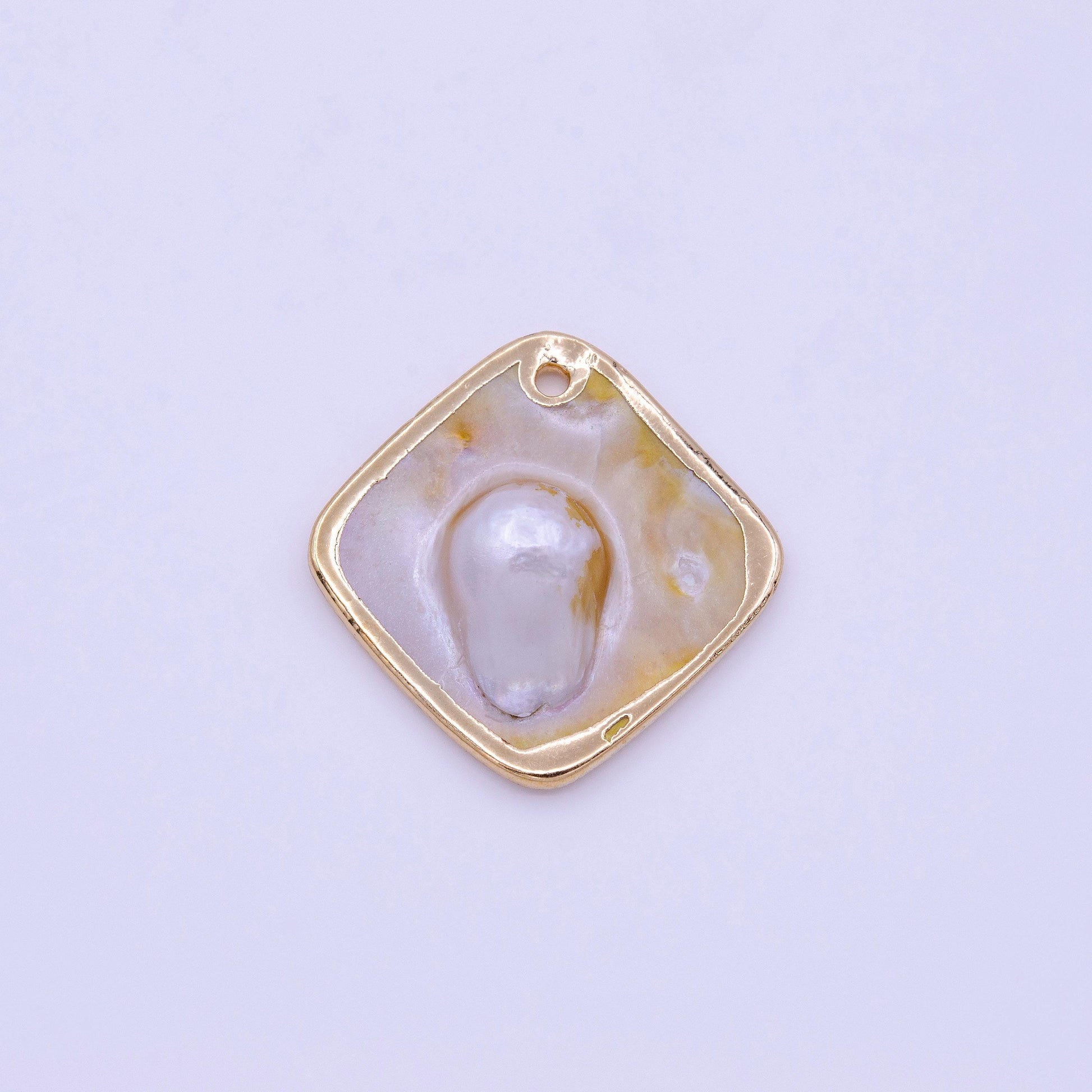 1pc wholesale natural mother of pearl charm abstract rhombus shape aprox 23.7 x 24 mm, gold / silver plated charm p1841