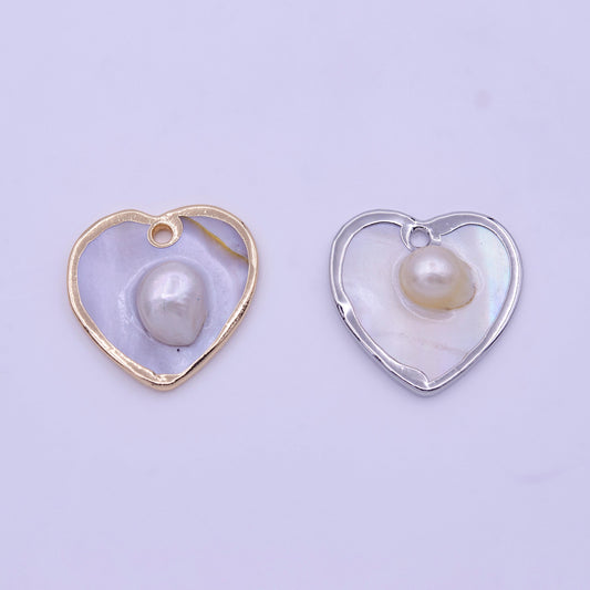 1pc wholesale natural mother of pearl charm abstract heart shape aprox 20mm, gold / silver frame charm p-1835 p-1836