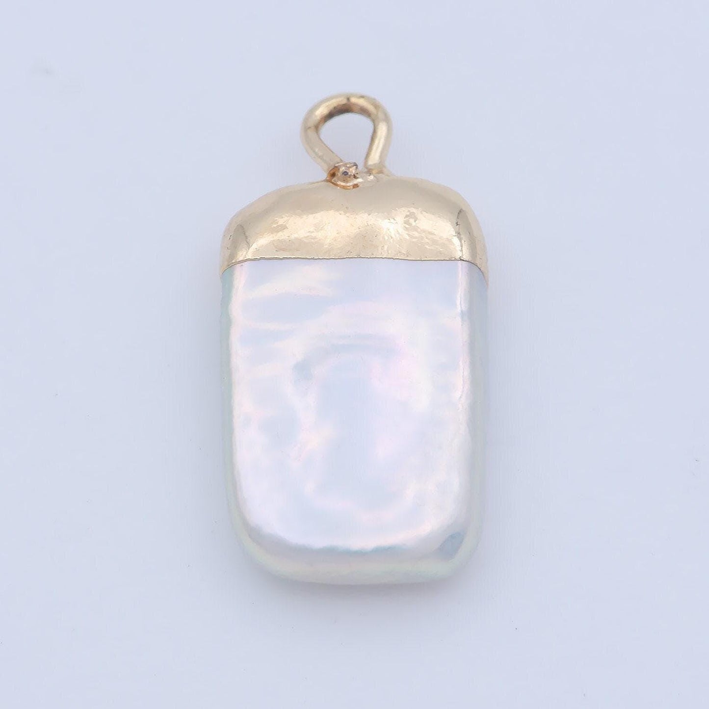 Freeform rectangle shape baroque pearl charm with 18k light gold plated edge for necklace anklet bracelet earring supplies 19mmx9mm p-1808