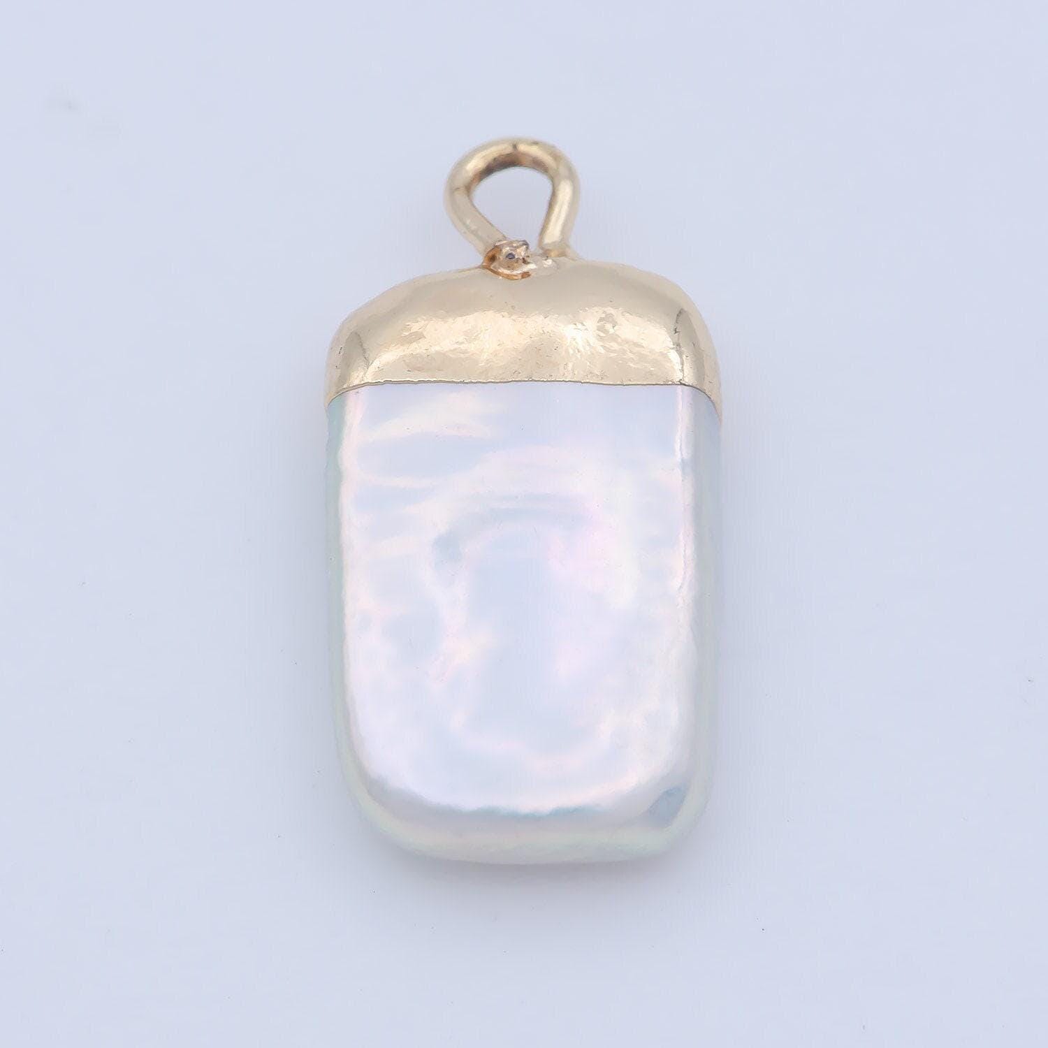 Freeform rectangle shape baroque pearl charm with 18k light gold plated edge for necklace anklet bracelet earring supplies 19mmx9mm p-1808