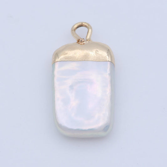 Freeform rectangle shape baroque pearl charm with 18k light gold plated edge for necklace anklet bracelet earring supplies 19mmx9mm p-1808