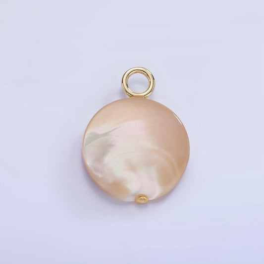 Beautiful mauve champagne white brown round coin pearl charm genuine freshwater shell mermaid pearls pendant with big hole for charm p-1750