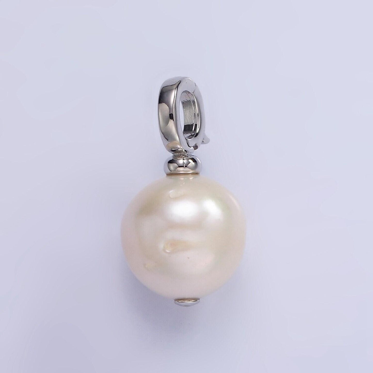14k gold filled button freshwater pearl drop snap latch bail pendant in gold & silver | p-1699