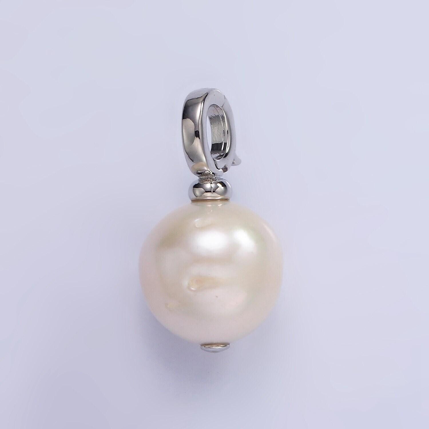 14k gold filled button freshwater pearl drop snap latch bail pendant in gold & silver | p-1699