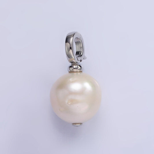14k gold filled button freshwater pearl drop snap latch bail pendant in gold & silver | p-1699