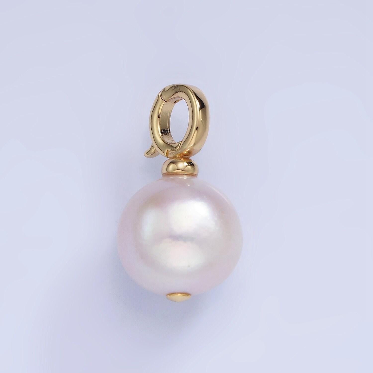 14k gold filled button freshwater pearl drop snap latch bail pendant in gold & silver | p-1699