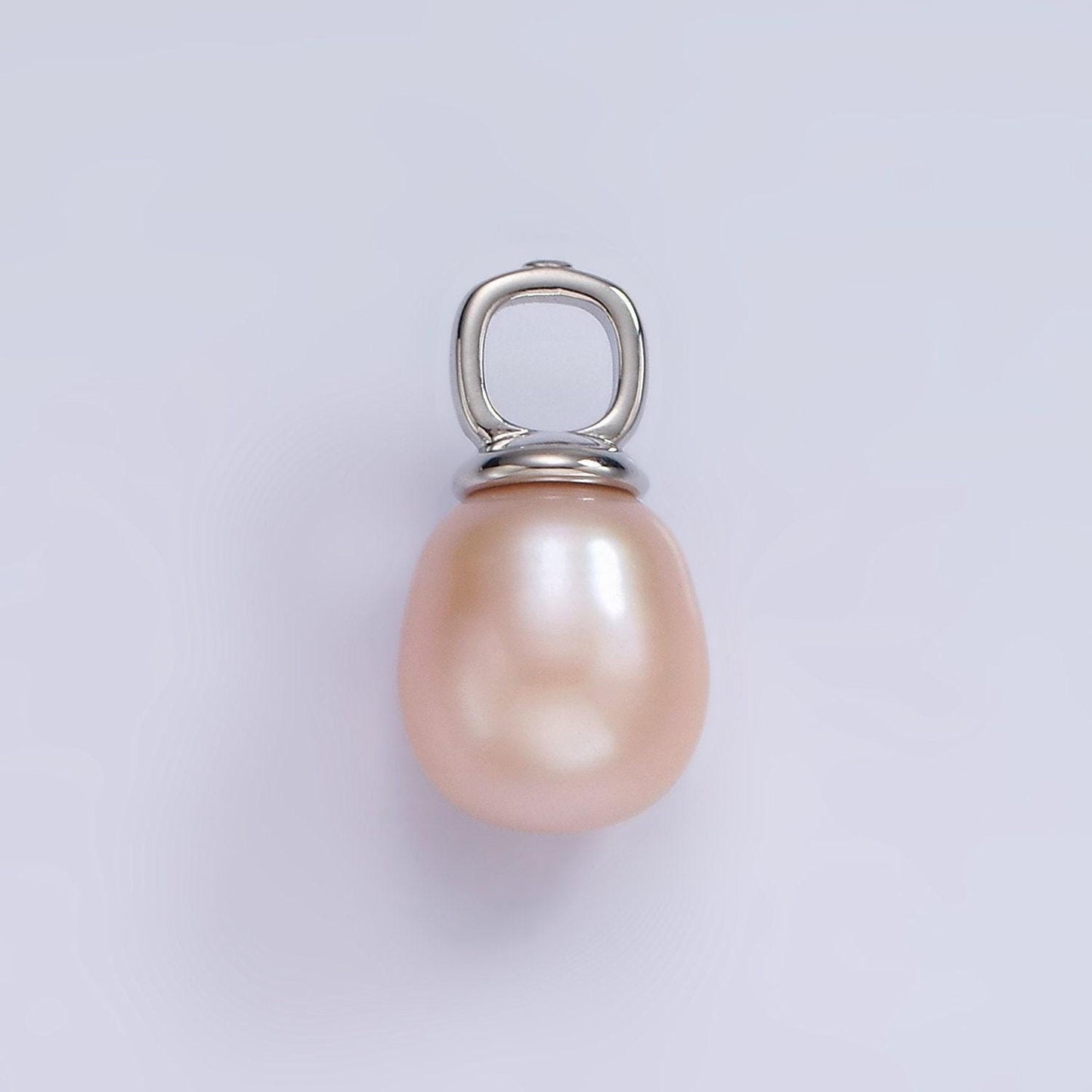14k gold filled pink freshwater pearl drop square pendant in gold & silver | p1659