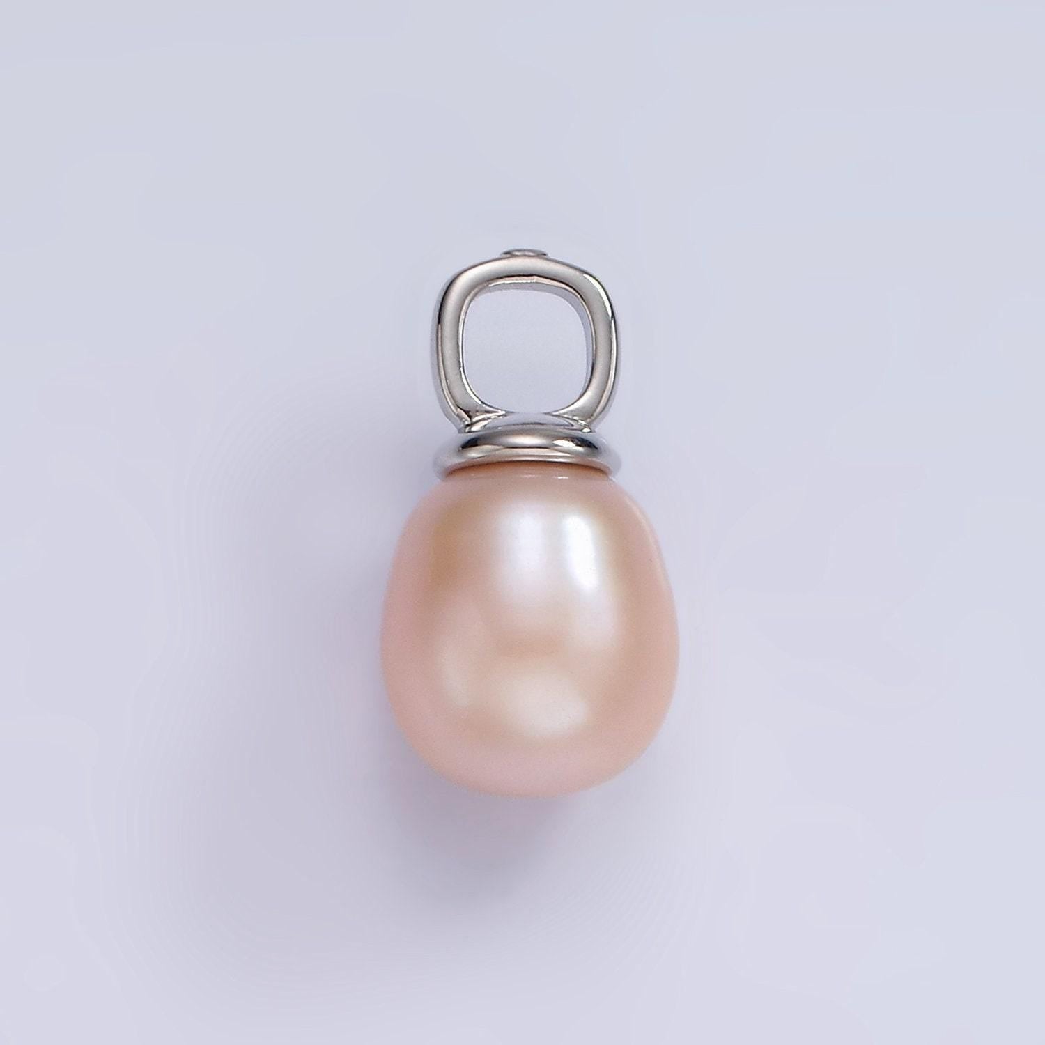 14k gold filled pink freshwater pearl drop square pendant in gold & silver | p1659