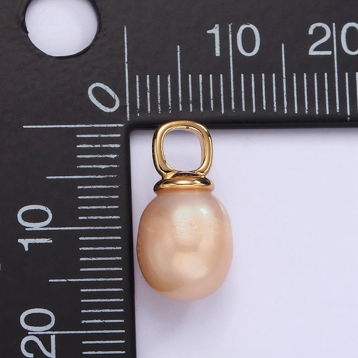 14k gold filled pink freshwater pearl drop square pendant in gold & silver | p1659