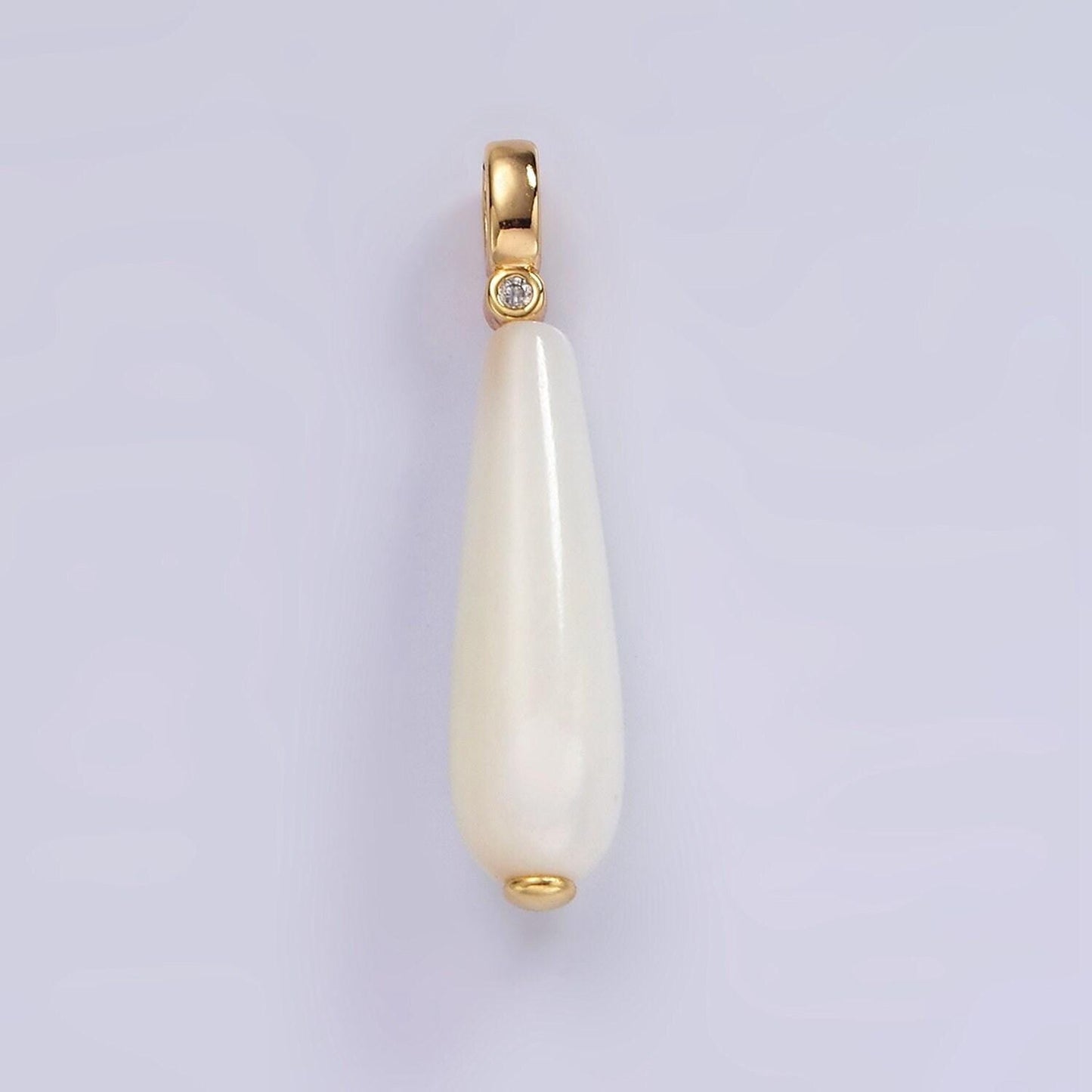 14k gold filled white, peach freshwater pearl linear teardrop clear cz bail pendant | p-1654 p-1655