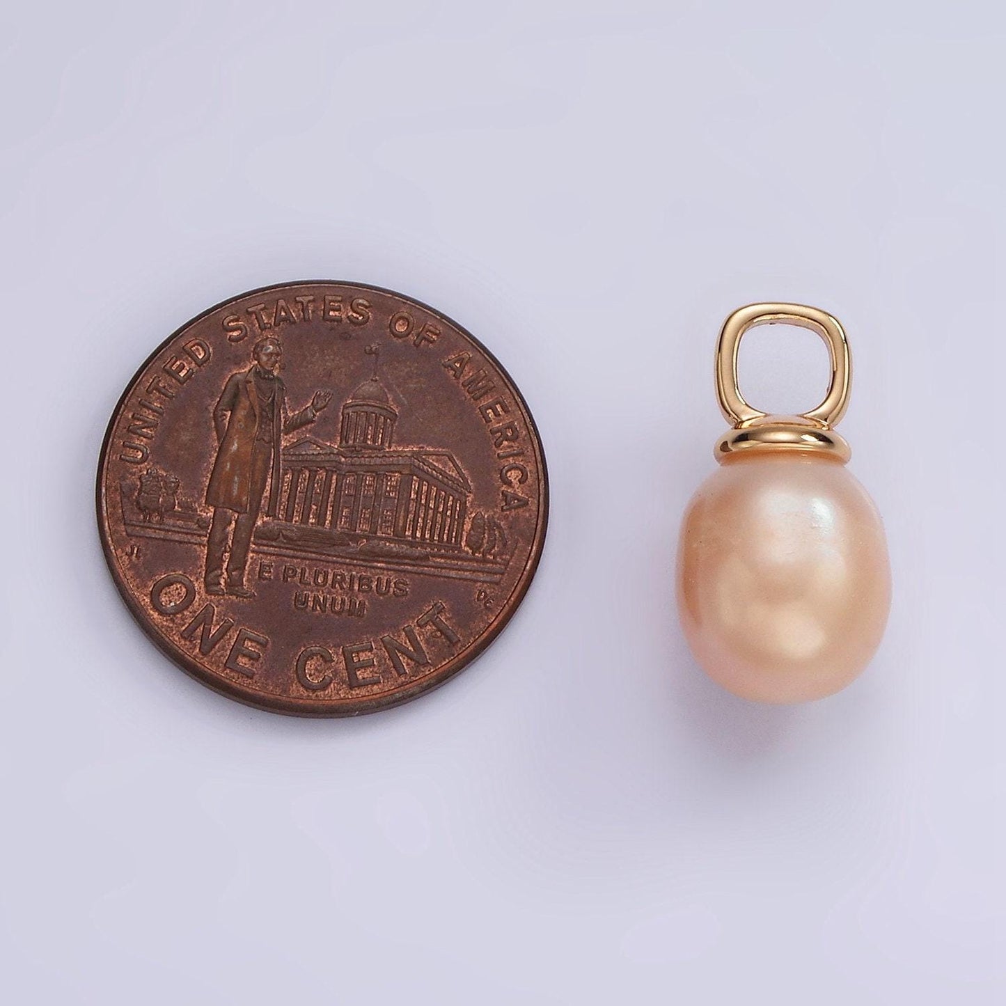 14k gold filled pink freshwater pearl drop square pendant in gold & silver | p1659