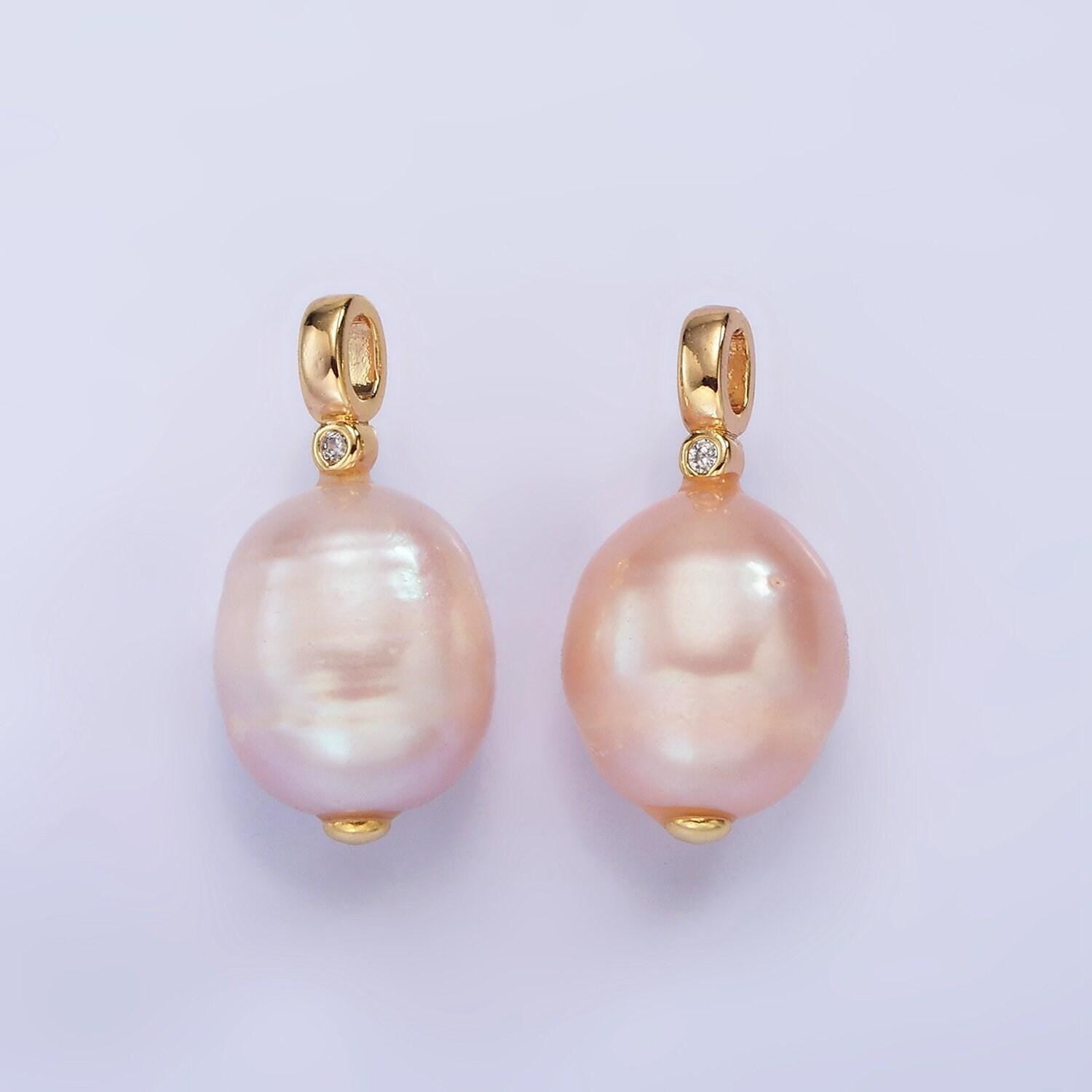 14k gold filled pink lavender, pink ringed button cz pearl pendant | p1646 p1647