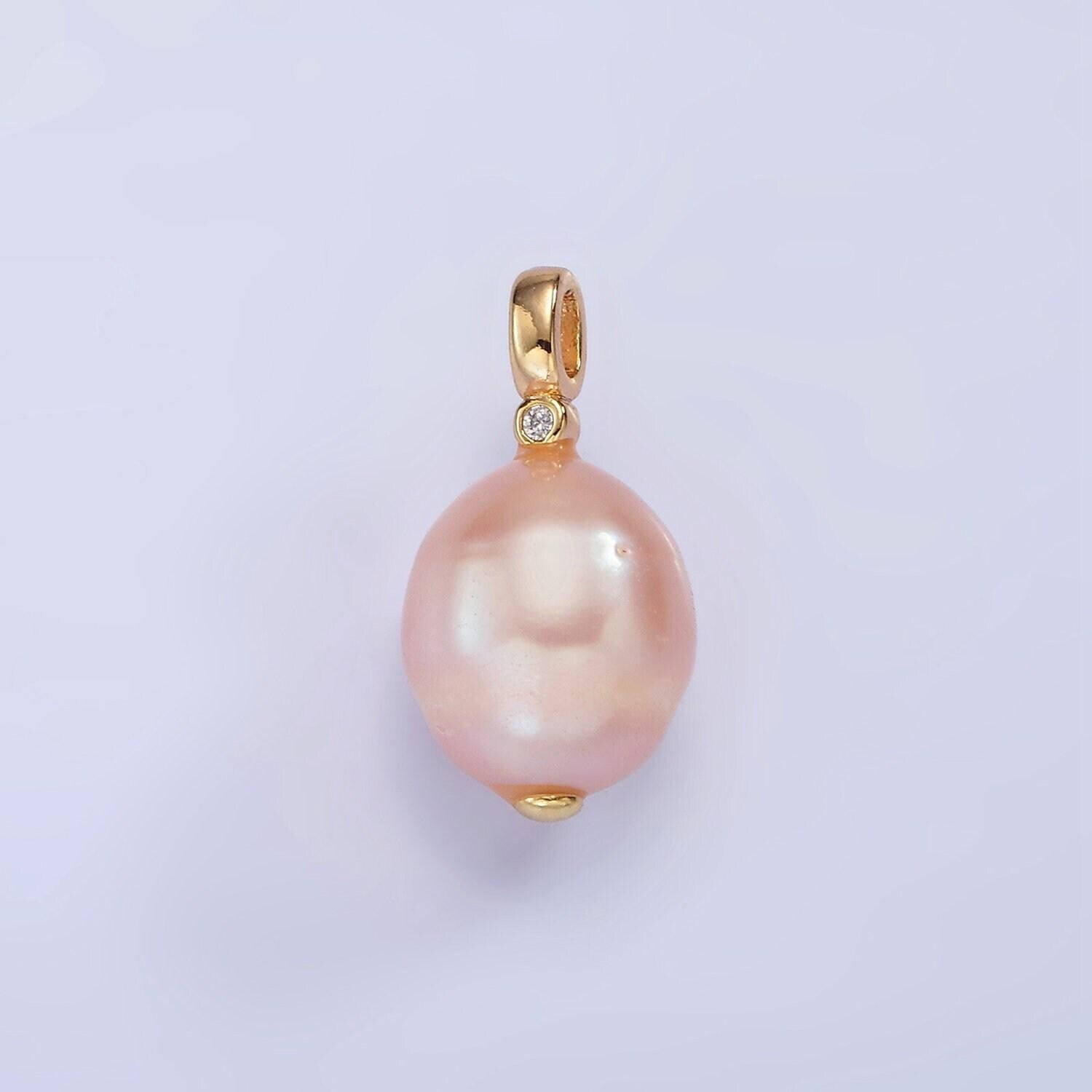 14k gold filled pink lavender, pink ringed button cz pearl pendant | p1646 p1647
