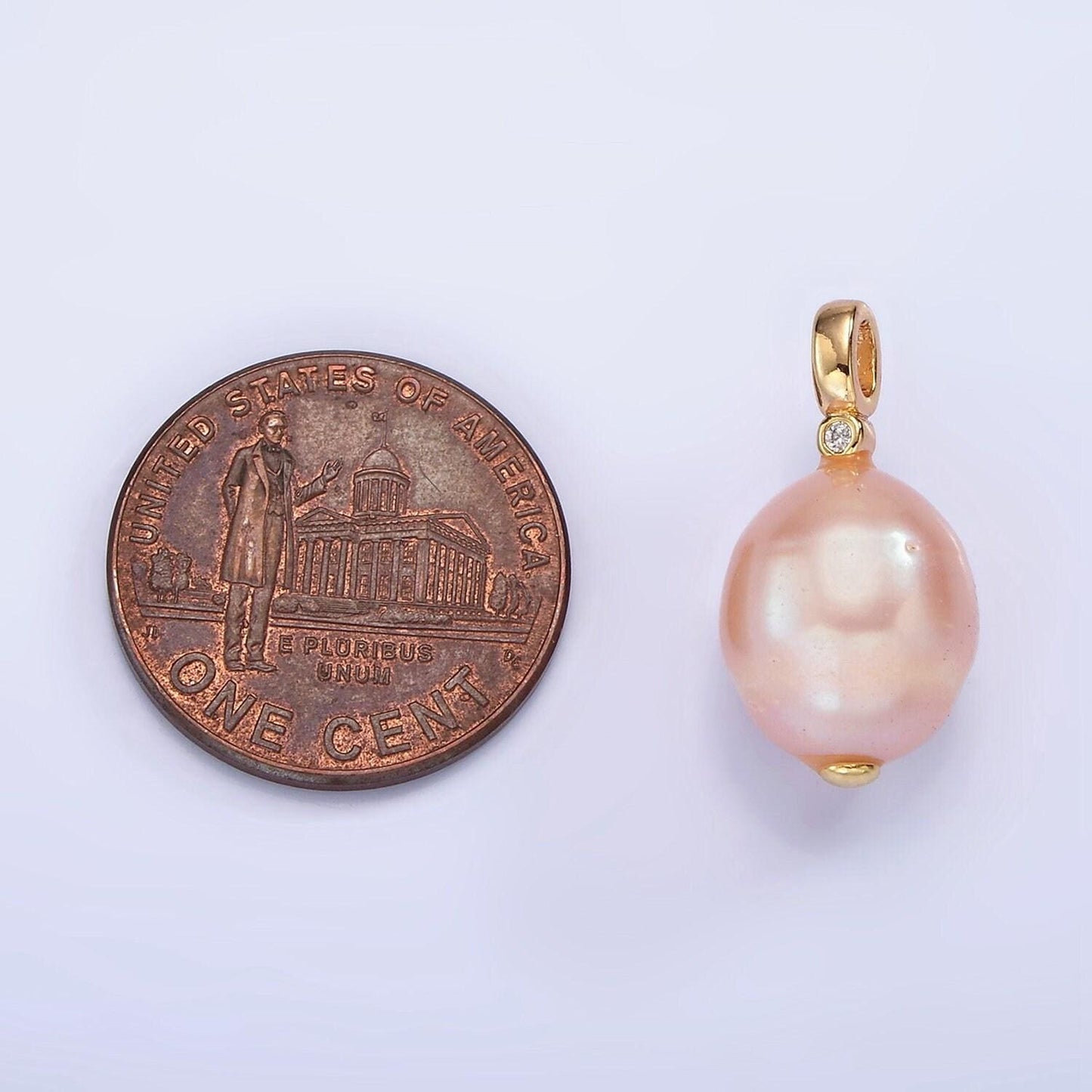 14k gold filled pink lavender, pink ringed button cz pearl pendant | p1646 p1647