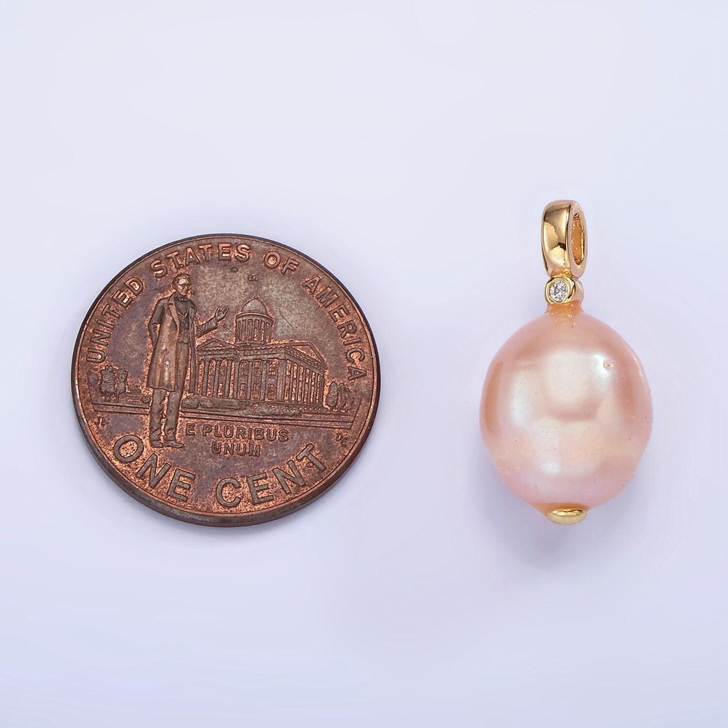 14k gold filled pink lavender, pink ringed button cz pearl pendant | p1646 p1647