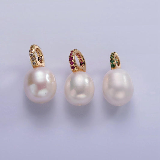 Colorful cz big hole 14k gold filled 18mm freshwater pearl button drop for wedding minimalist jewelry for necklace earring component | p1629