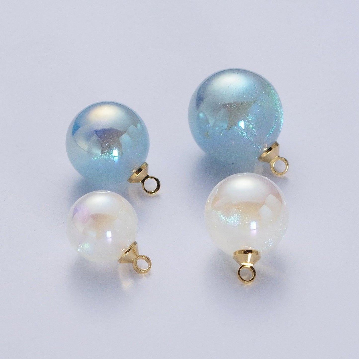 Round glass pearl pendant, blue and white various sizes round pearl ball gold plated charms |p-1558~p-1560