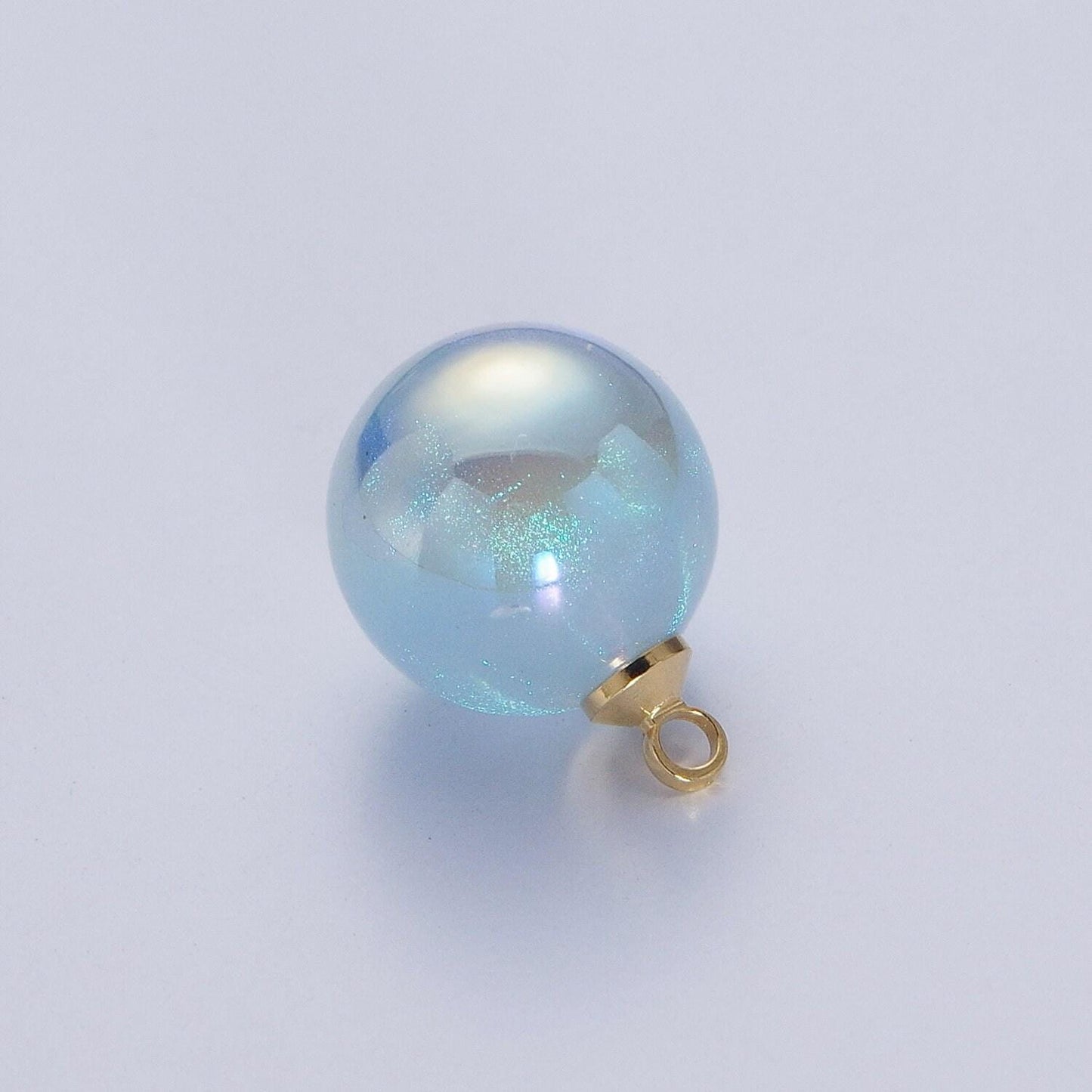 Round glass pearl pendant, blue and white various sizes round pearl ball gold plated charms |p-1558~p-1560