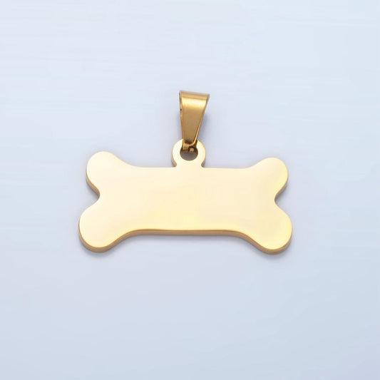 Gold stainless steel dog bone charm in stainless steel for pet collar necklace charm supply p-1480