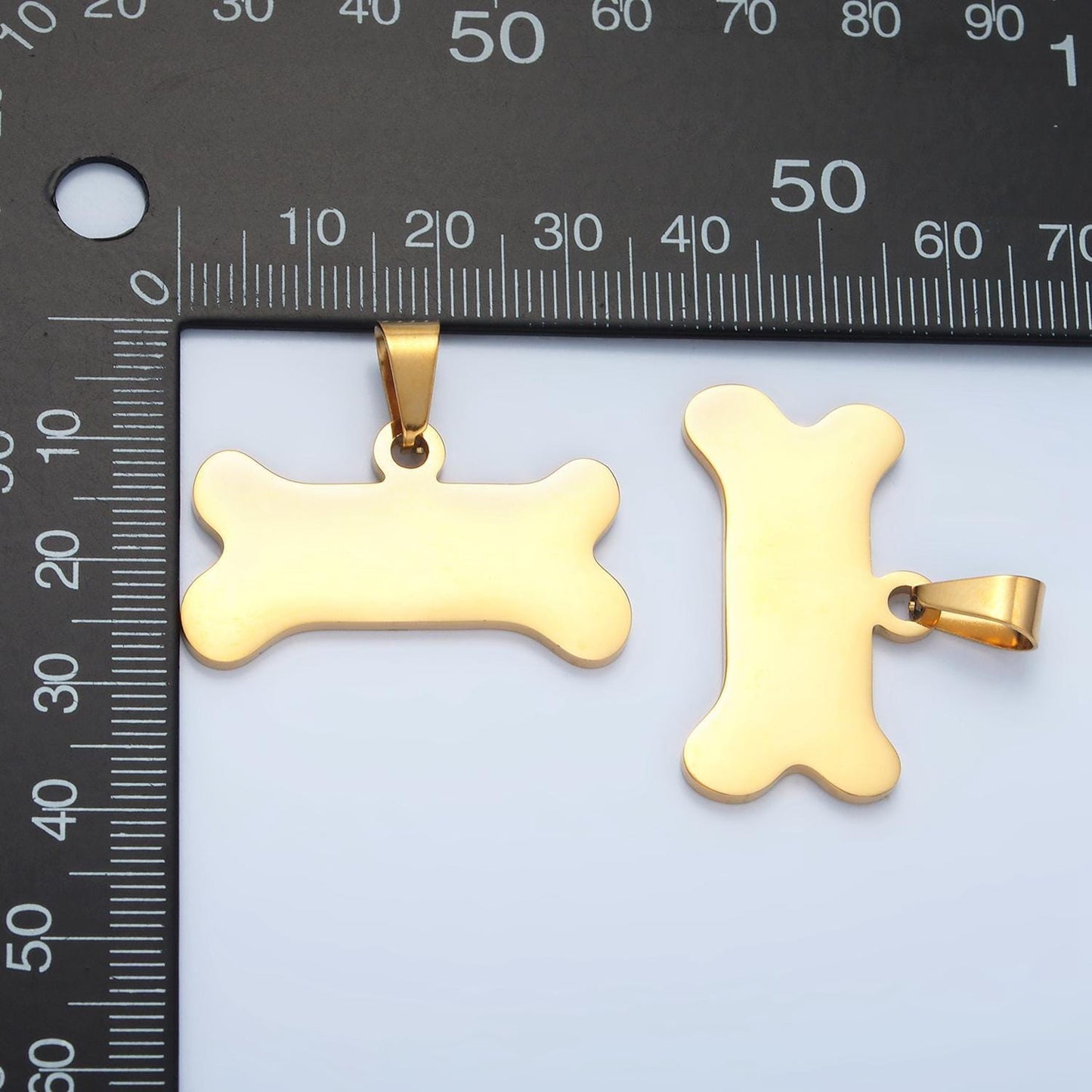Gold stainless steel dog bone charm in stainless steel for pet collar necklace charm supply p-1480