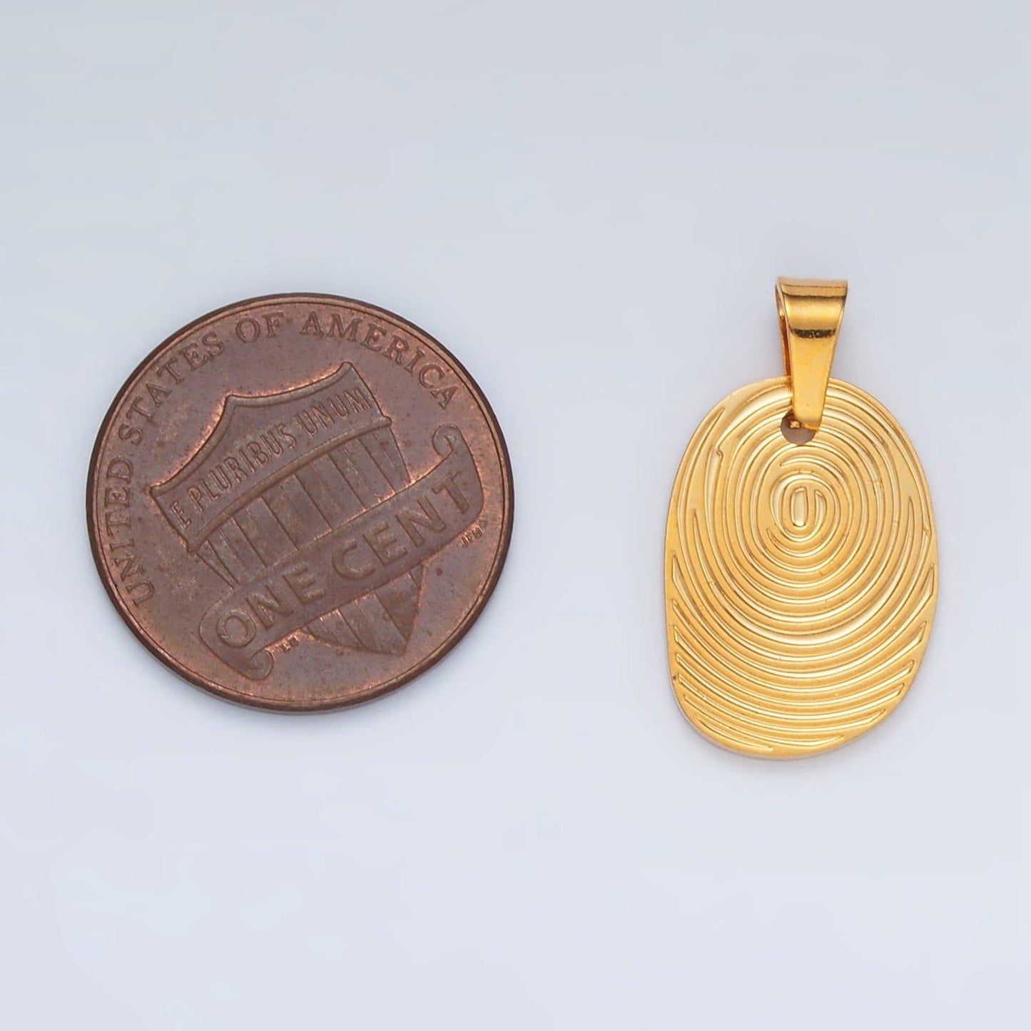 Stainless steel ripple pattern oval wave charm | p11476