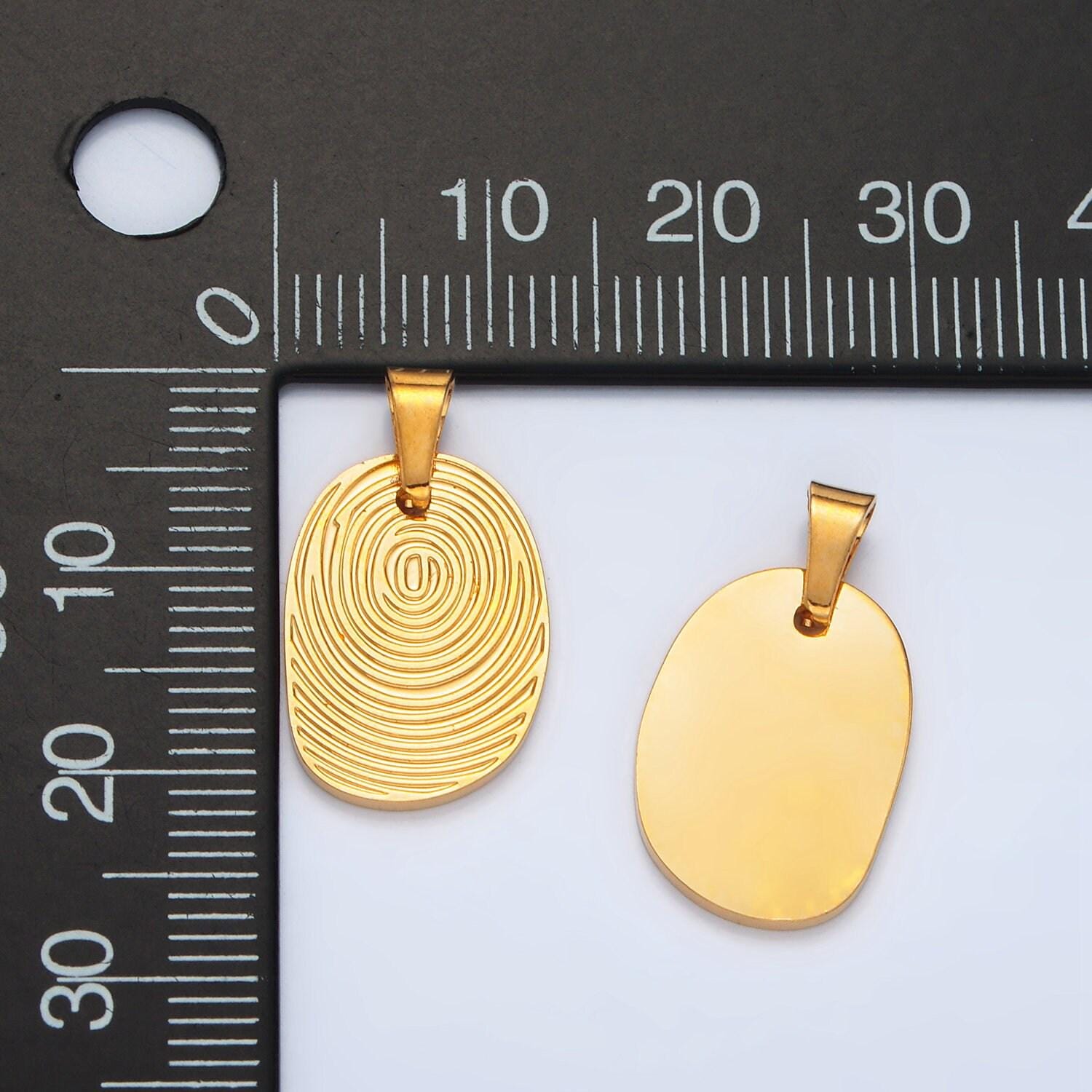 Stainless steel ripple pattern oval wave charm | p11476