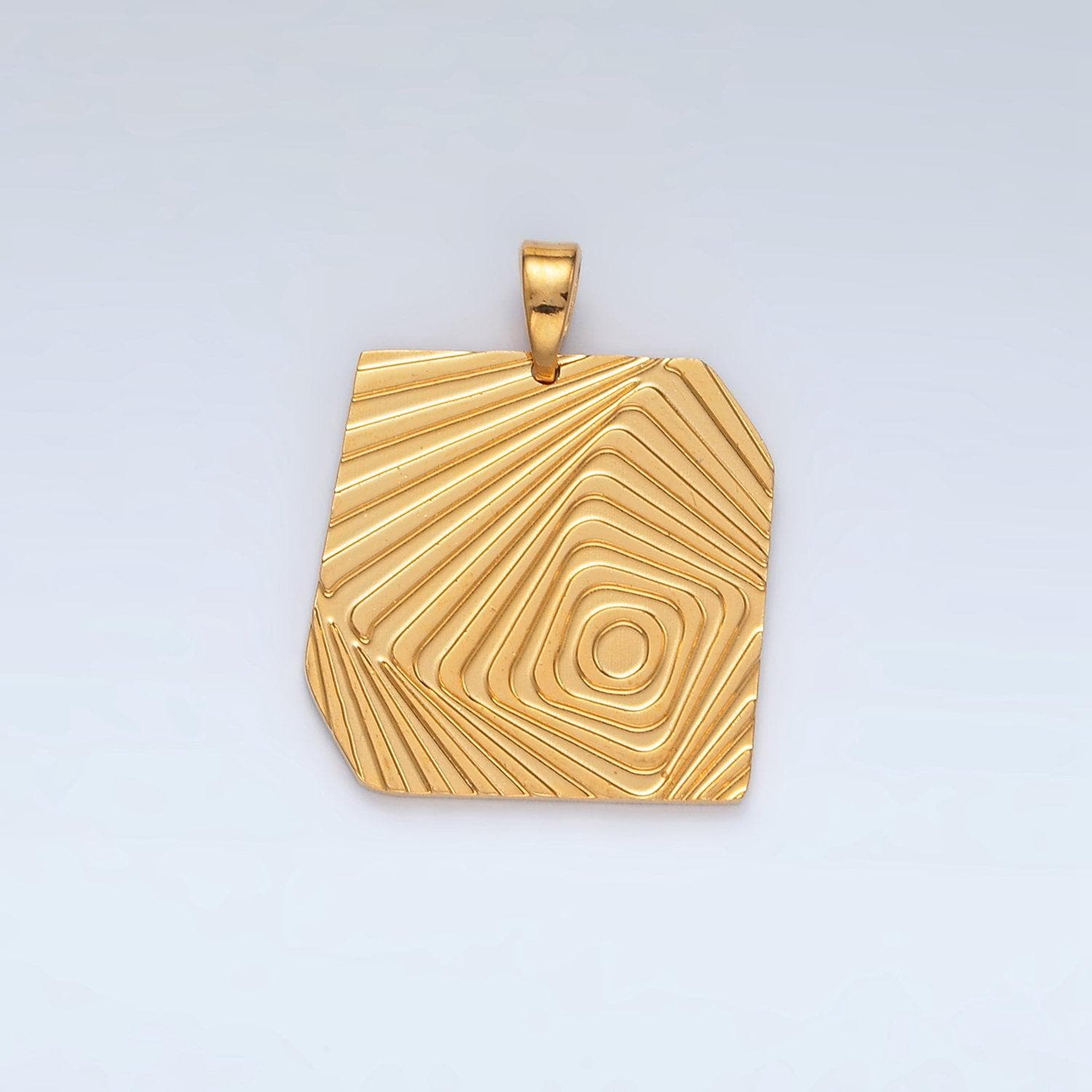 Stainless steel geometric ripple pendant pattern outline square charm | p1475