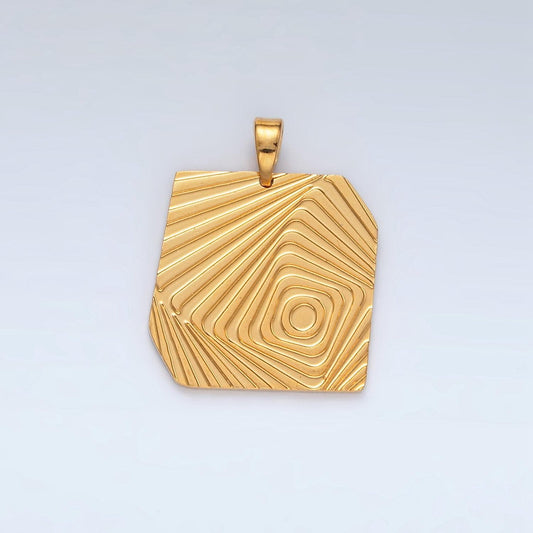 Stainless steel geometric ripple pendant pattern outline square charm | p1475