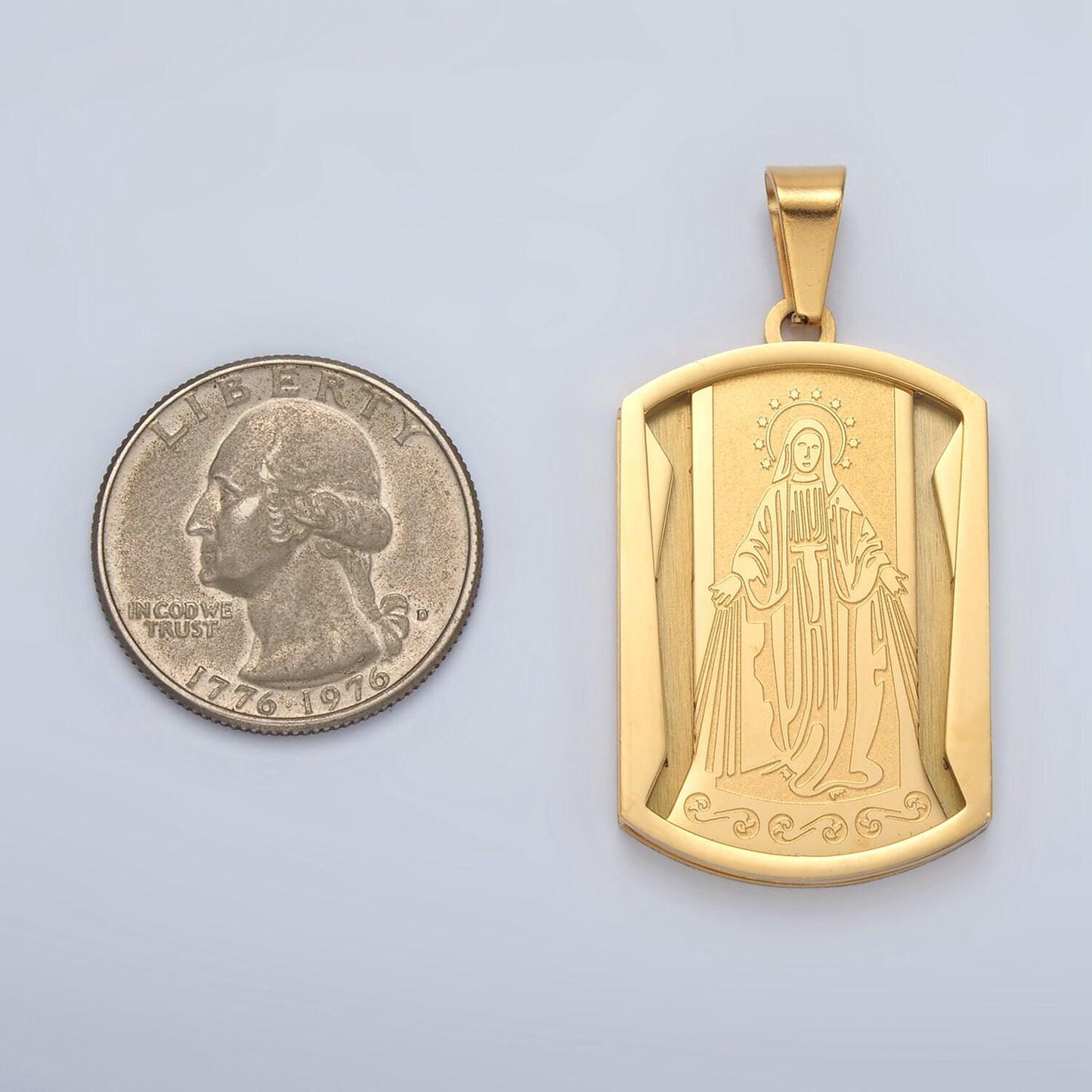 Stainless steel gold virgin mary religious prayer pendant, 24k gold filled miraculous lady charm tag pendant religious jewelry p1473