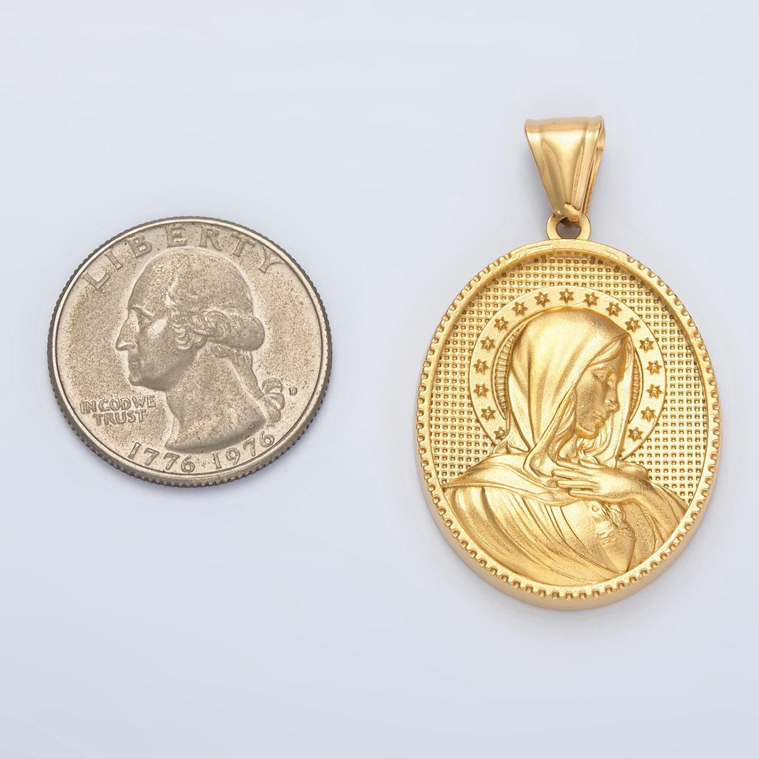 Gold virgin mary charm mother mary pendant oval medallion catholic medallion for necklace supply p-1470