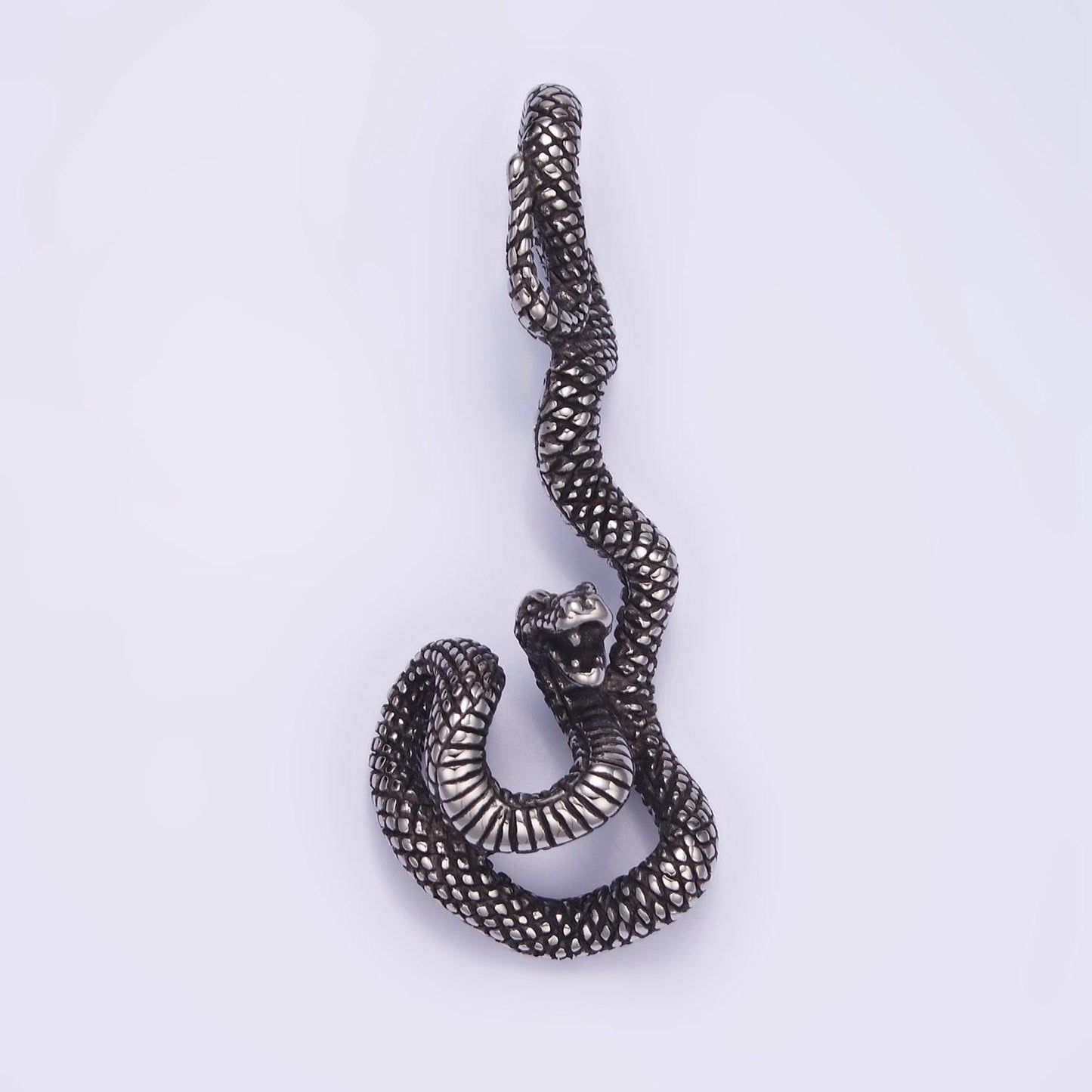 Dark stainless steel 58mm snake slither serpent textured pendant statement charm for men jewelry | p1466