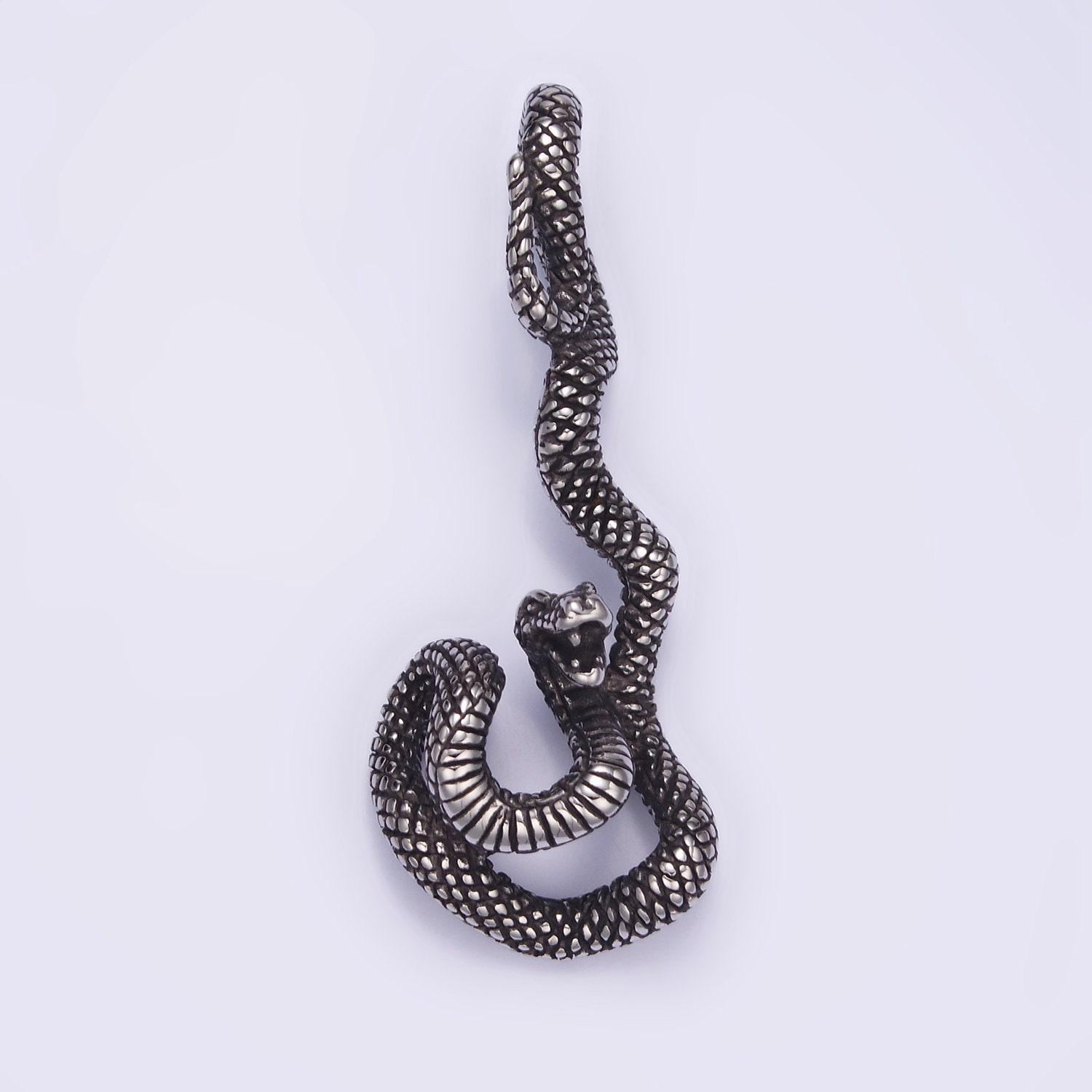 Dark stainless steel 58mm snake slither serpent textured pendant statement charm for men jewelry | p1466