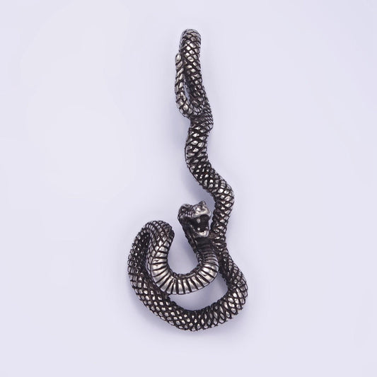 Dark stainless steel 58mm snake slither serpent textured pendant statement charm for men jewelry | p1466