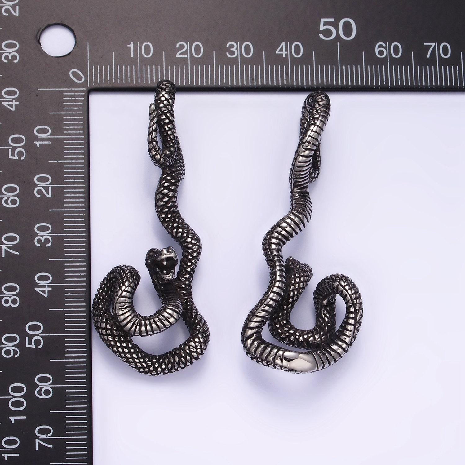 Dark stainless steel 58mm snake slither serpent textured pendant statement charm for men jewelry | p1466