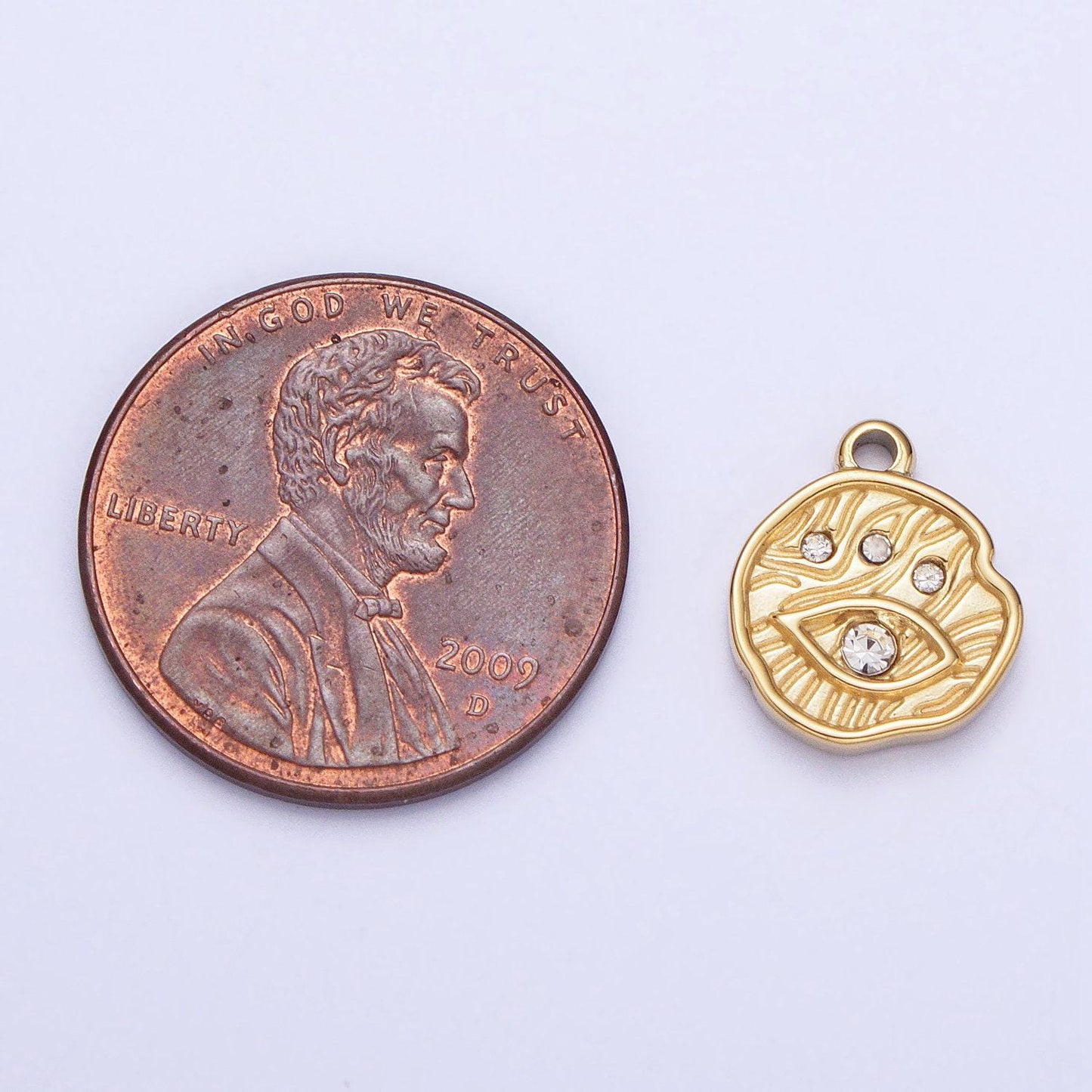 Mini add on evil eye circle disc charm stainless steel gold rustic round cz protection eye of ra pendant p-907