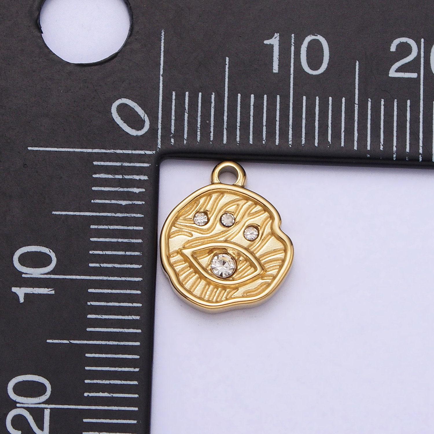 Mini add on evil eye circle disc charm stainless steel gold rustic round cz protection eye of ra pendant p-907