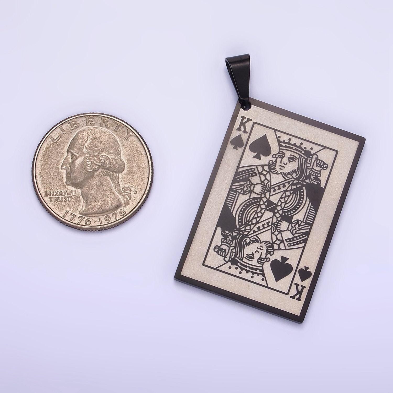 Stainless steel king of heart playing card charm king of spade poker pendant p1439