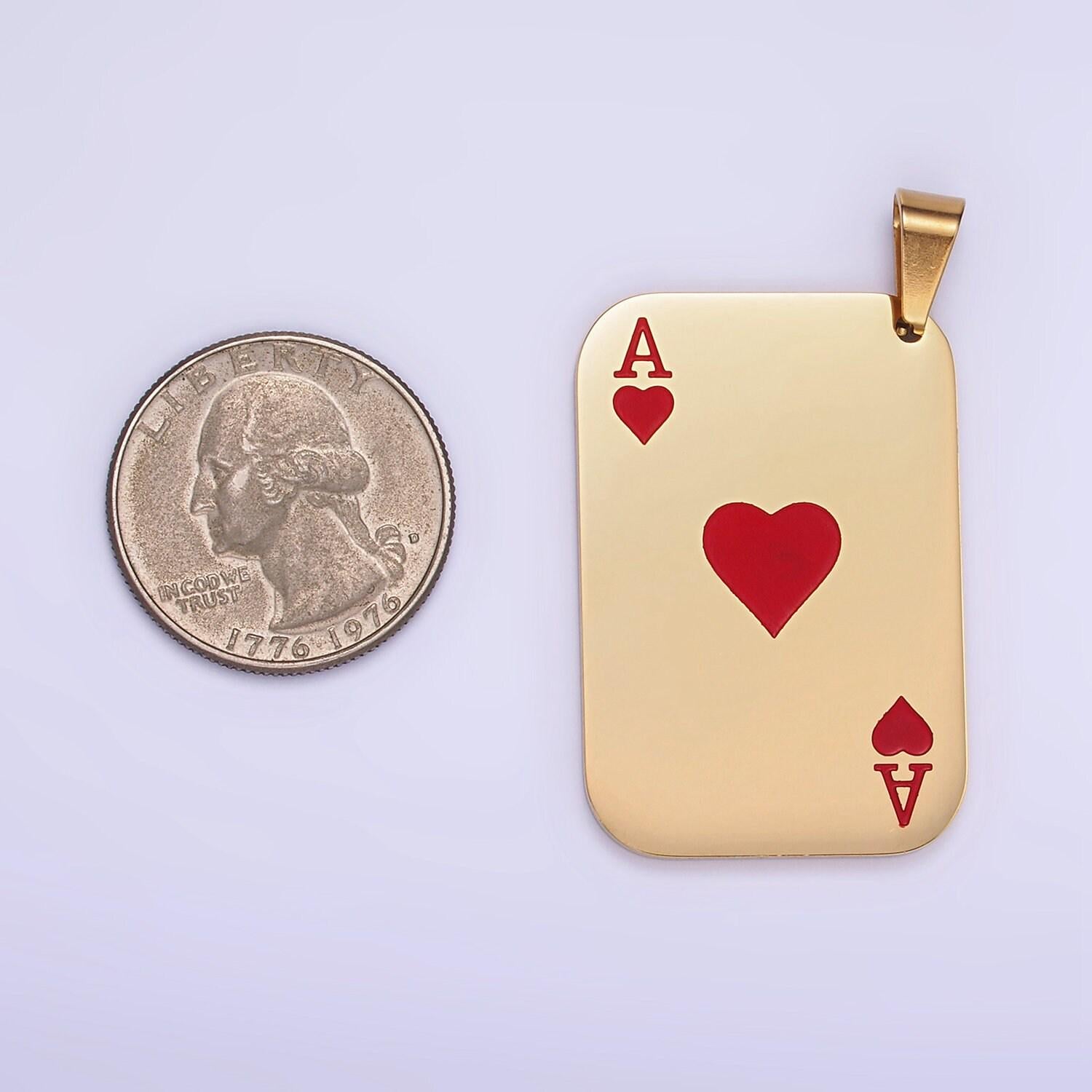 Stainless steel heart ace playing card charm ace of spade poker pendant p1437