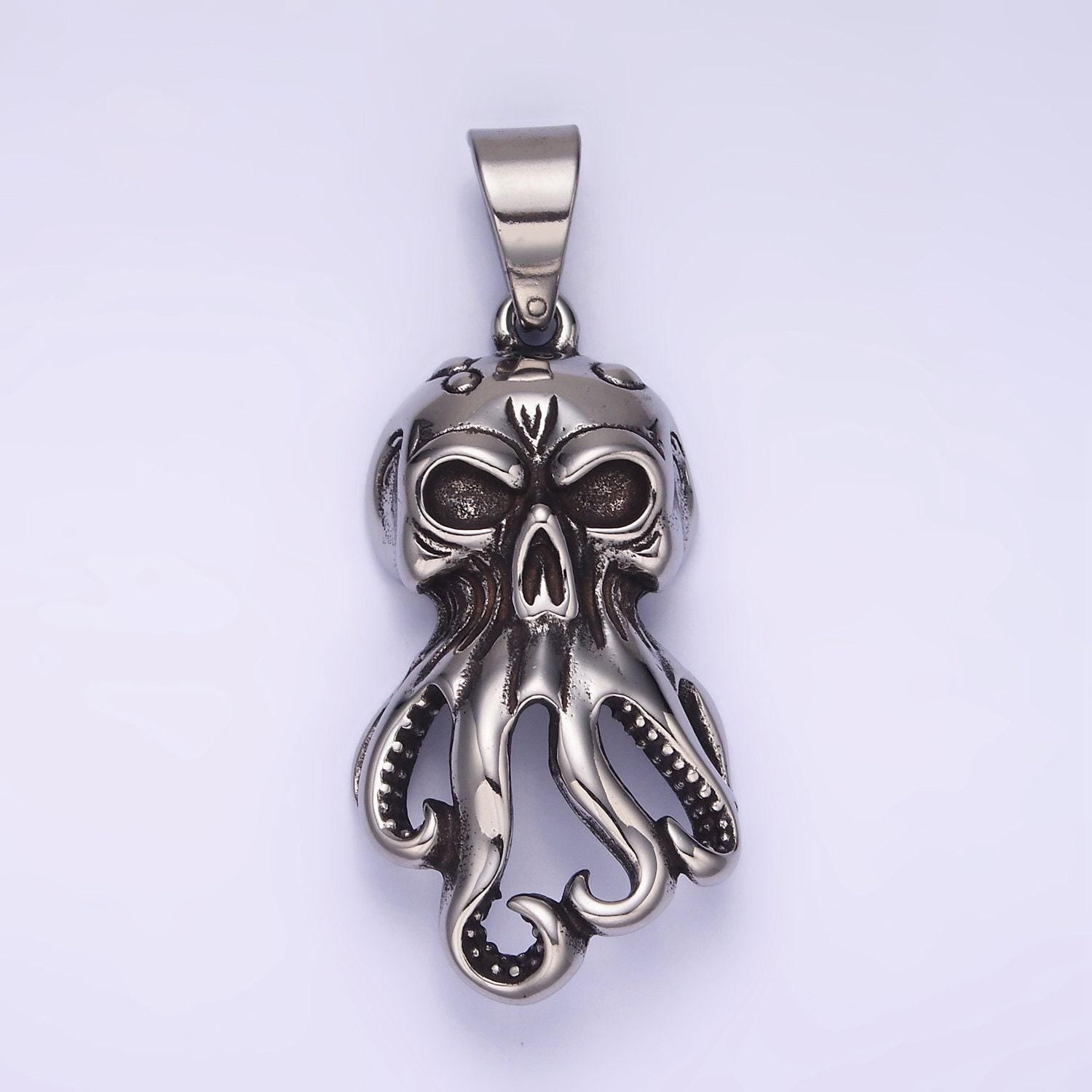 Heavy stainless steel octopus charm monster of the deep pendant silver animal charm scary halloween alien under the sea inspired p1432