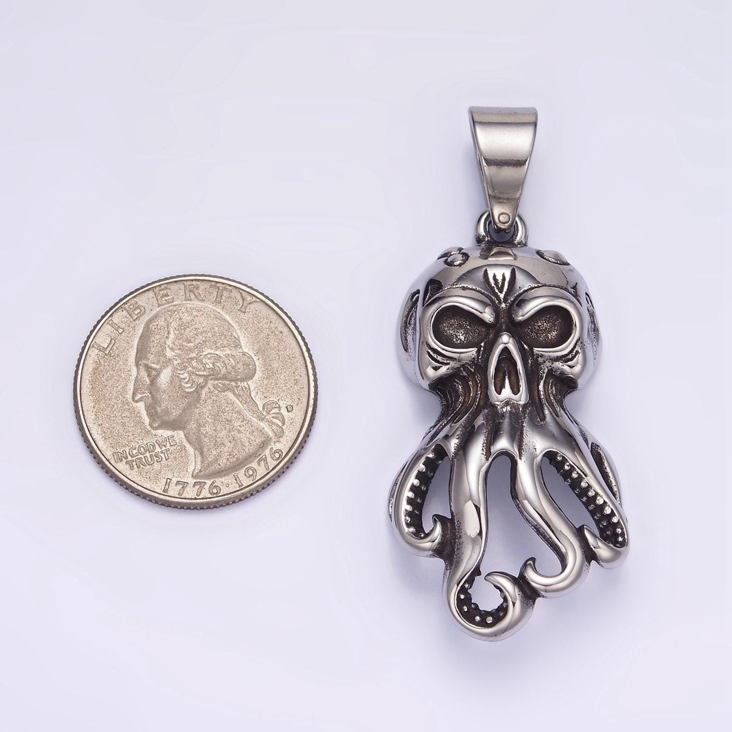 Heavy stainless steel octopus charm monster of the deep pendant silver animal charm scary halloween alien under the sea inspired p1432