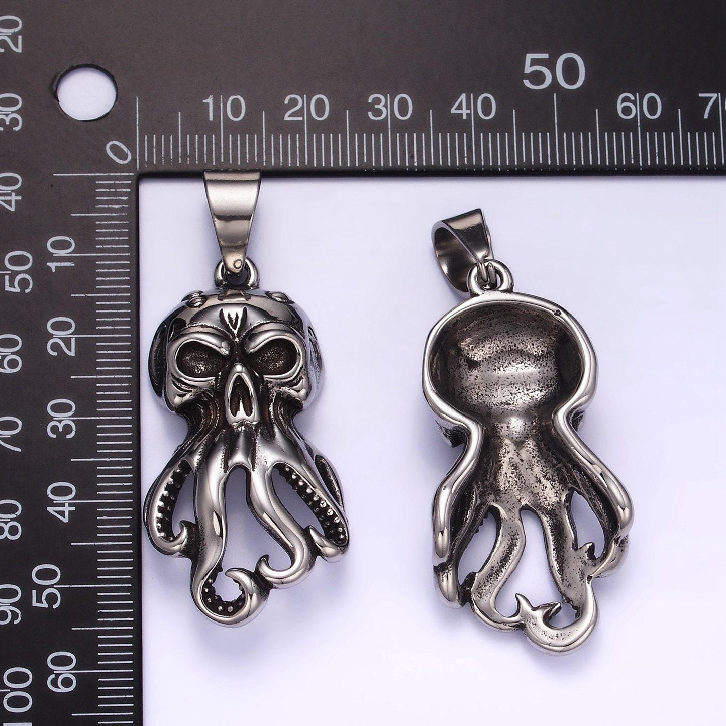 Heavy stainless steel octopus charm monster of the deep pendant silver animal charm scary halloween alien under the sea inspired p1432