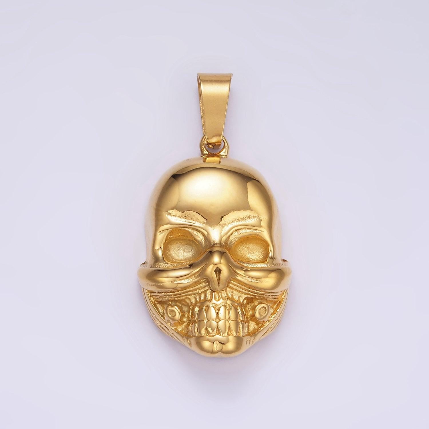 Stainless steel gold head skull skeleton pendant for men charm statement necklace| p-1426