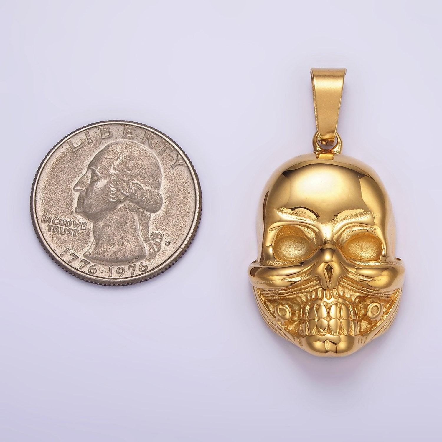 Stainless steel gold head skull skeleton pendant for men charm statement necklace| p-1426
