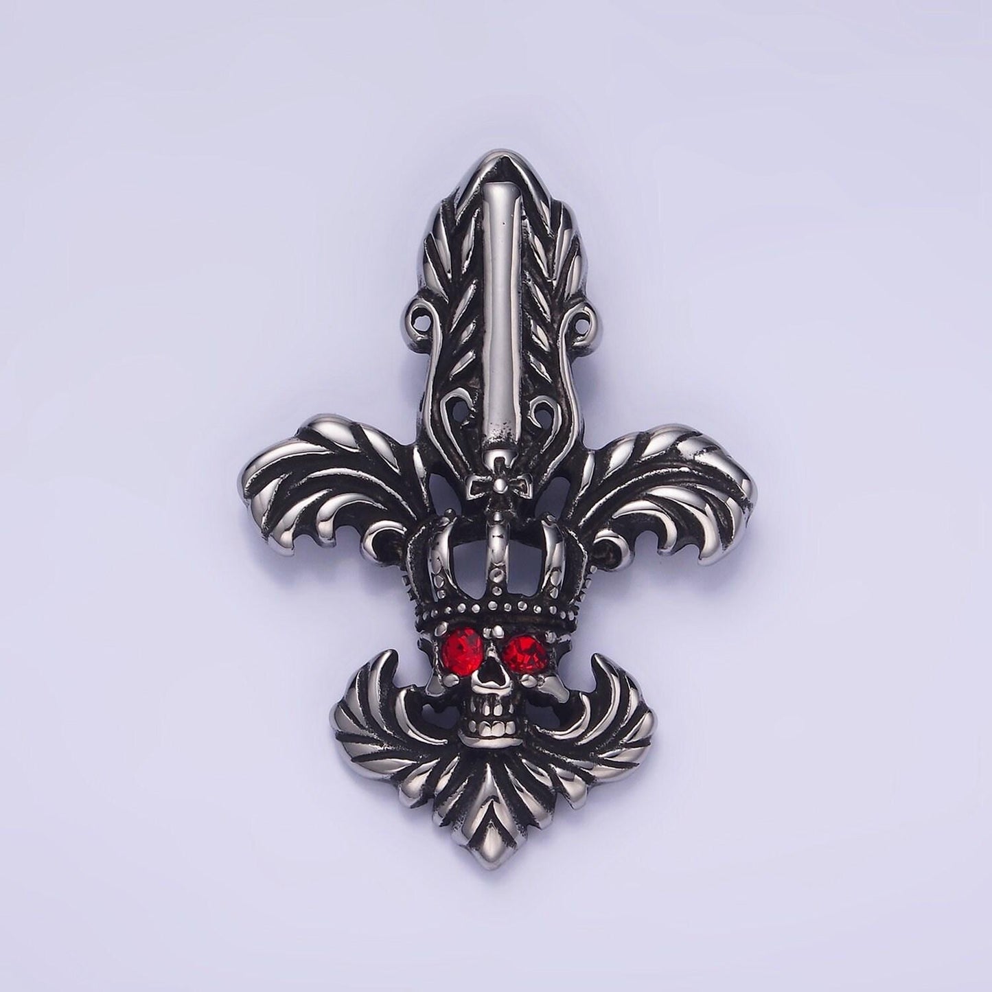 Stainless steel fleur de lis shape skull pendant black skull for men jewelry making supply halloween inspired charm statement | p-1423