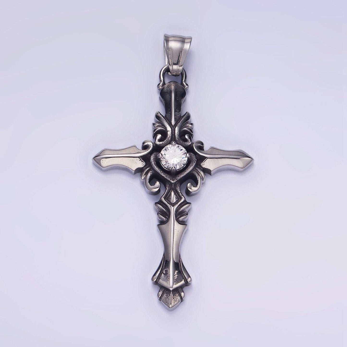 Stainless steel 62mm cz fleury cross sword pendant for men jewelry | p-1421